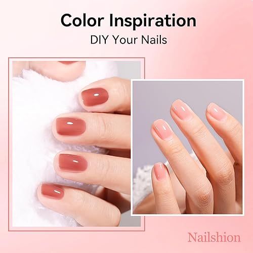 Miniatura 4 de Juego de esmaltes de uñas de gelatina, 6 colores de esmalte de uñas transparente color nude, rosa, rosa, marrón, de secado rápido, para otoño,