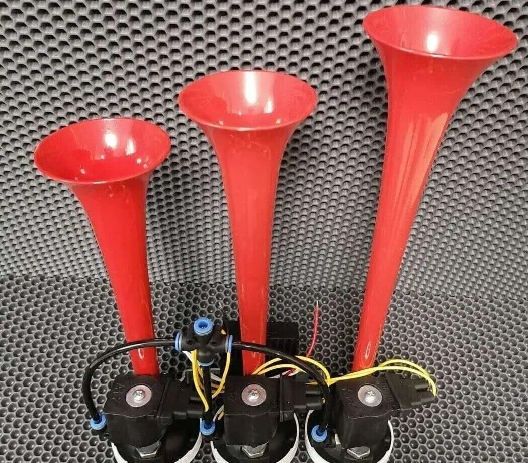 Klaxon Turc Rouge 12V HiDo 3 Trompettes 12 Mélodies pour Camion Caravane Autobus