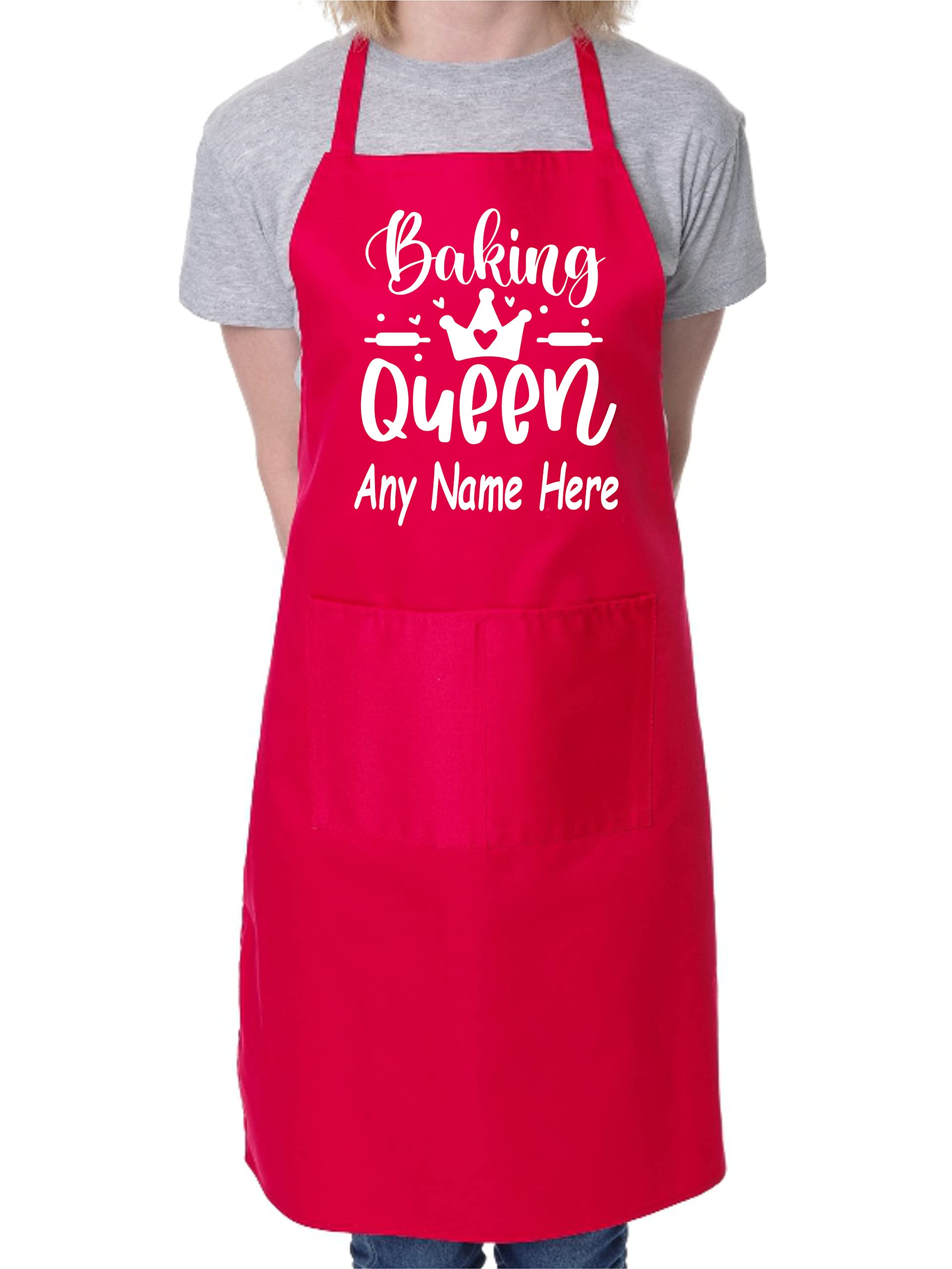 Print4u Unisex Red Personalised Apron Baking Queen Your Name Here Baking Cooking Apron