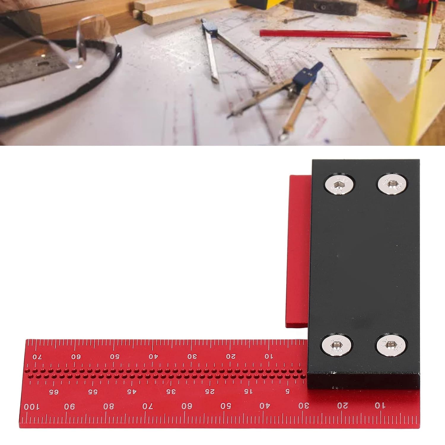 Aladeno Framing Square Aluminum Alloy Carpenter Square L Shape Accurate Square Tool Metric Woodworking Square 4.02x3.62x0.55in Woodworking Tools with Wrench for Carpenter Engineers