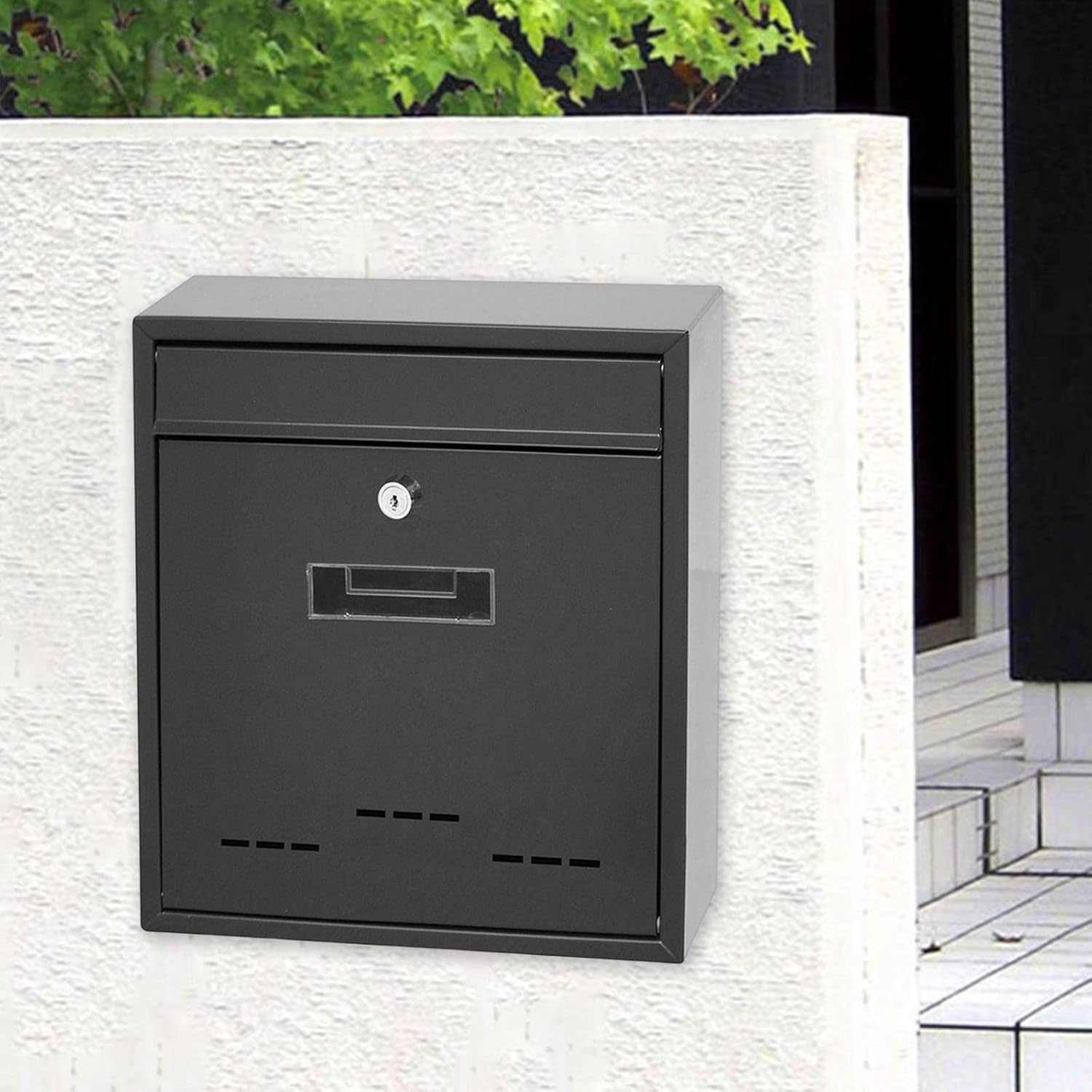 Post Box, Wall Mounted Letterbox, Letter Boxletterbox Wall Mount Mailbox Large Lockable Outdoor Metal Mail Box Post Letter Letter Box For Door Home Decorative Office Safe Mailbox mailbox ( Color : Bla