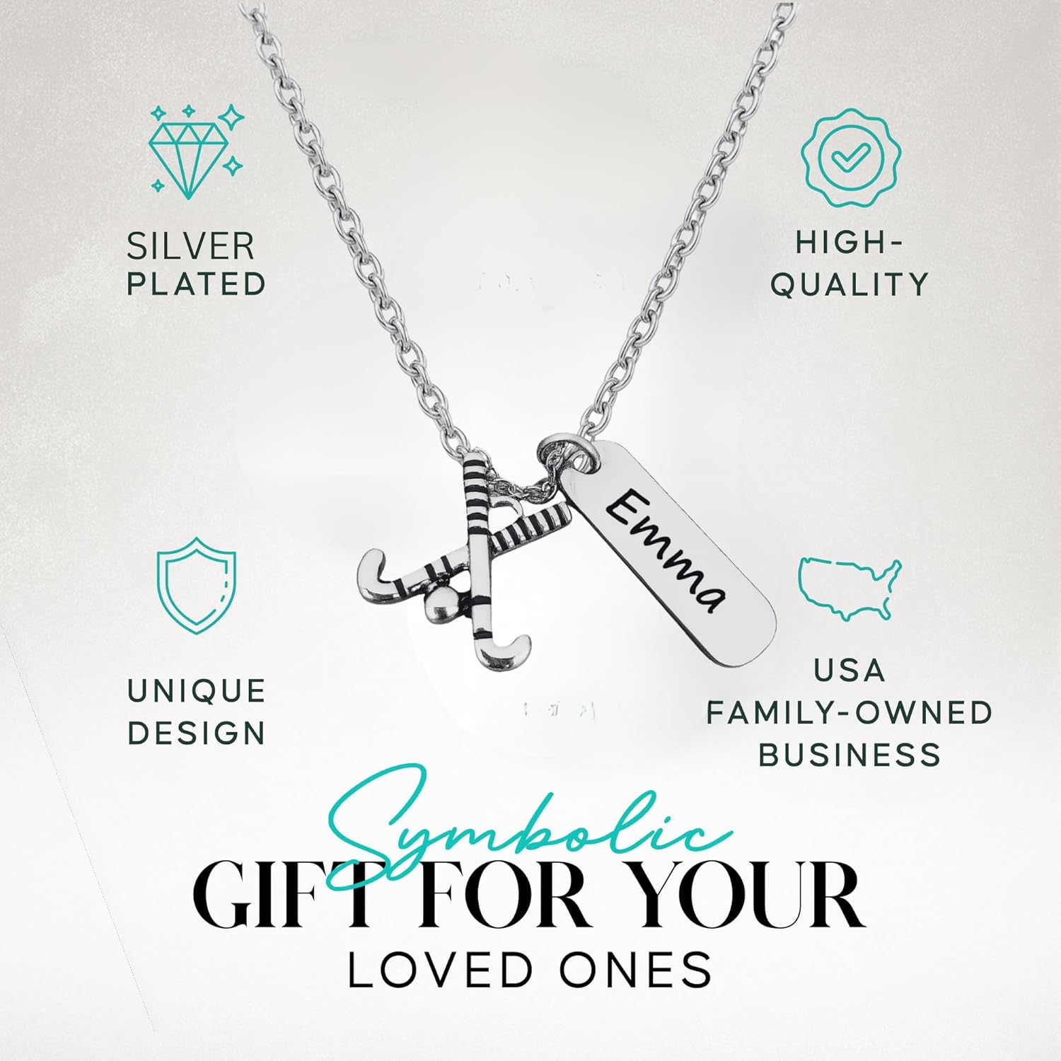 Personalized Field Hockey Necklace • Engraved Rectangle Charm with Stick Pendant • Custom Stainless Steel Jewelry Gift for Players, Teams & Coaches - Image 2