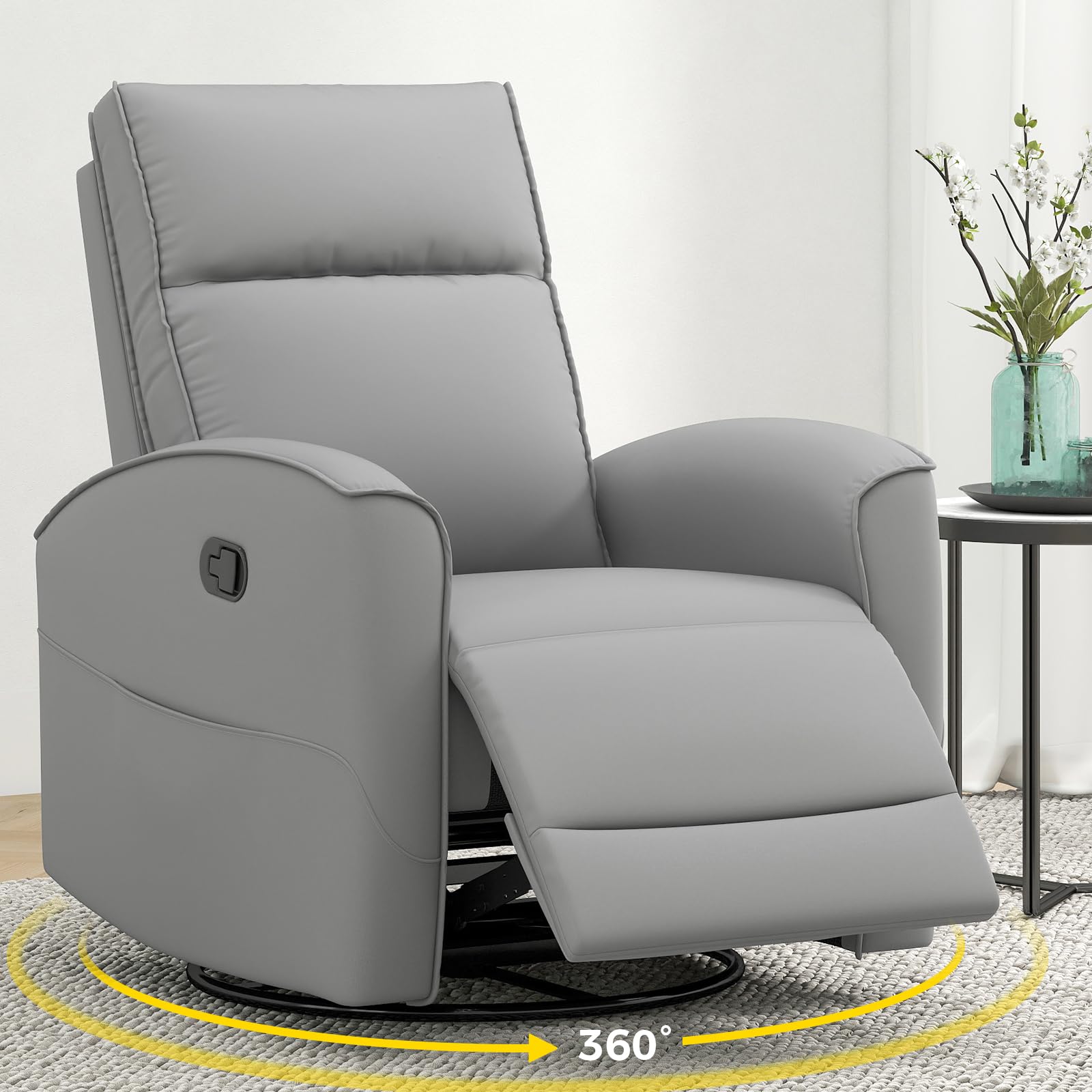 ANJ Manual Swivel Rocker Recliner, Glider Recliners with Padded Armrest and Backrest, Soft Faux Leather Nursery Rocking Recliner Chair Reclining Sofa