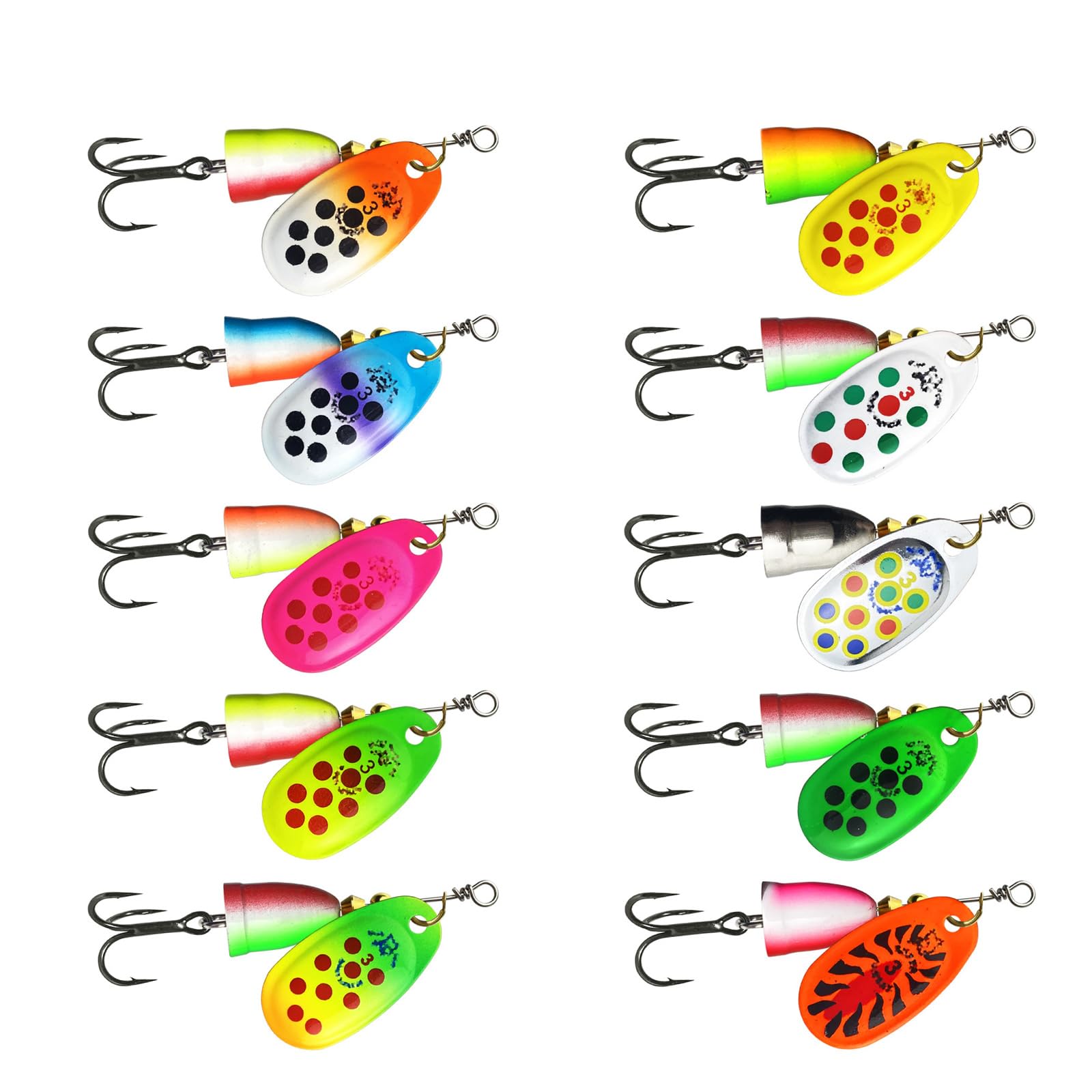 10-teiliges Forellen Spinner Köder Set, Angelköder, Spinnerbait mit Drillingshaken, Harte Köder, Süßwasser Salzwasser Angelgerät, mehrere Farben Spinner