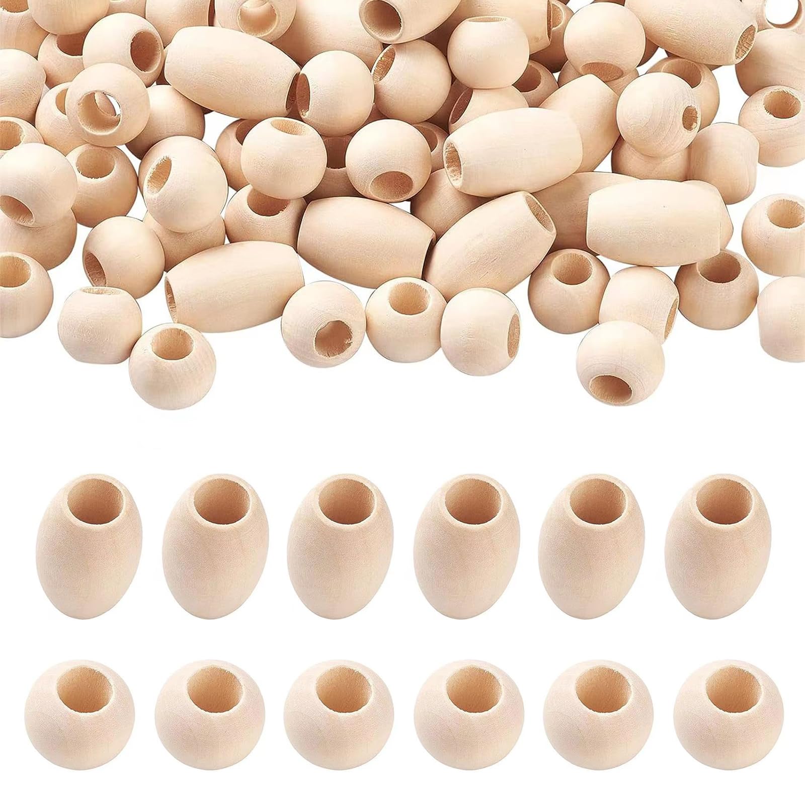 406 Perline Di Legno Con Foro Grande 8-20mm + Corda Di Cotone 5m | Per Fai Da Te, Gioielli, Decorazione