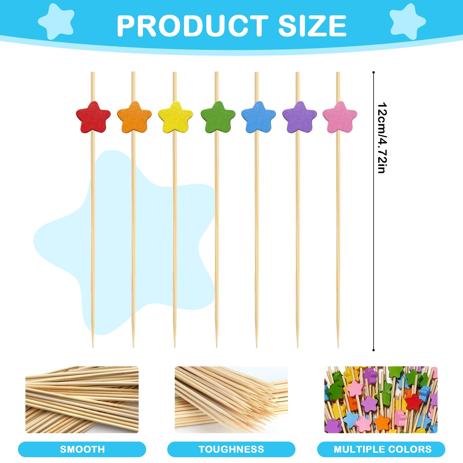 100 Pezzi Stuzzicadenti da Cocktail,Colorati Bastoncino da Cocktail,Stuzzicadenti per Feste,12cm Stuzzicadenti Decorativi per Compleanno,Festa