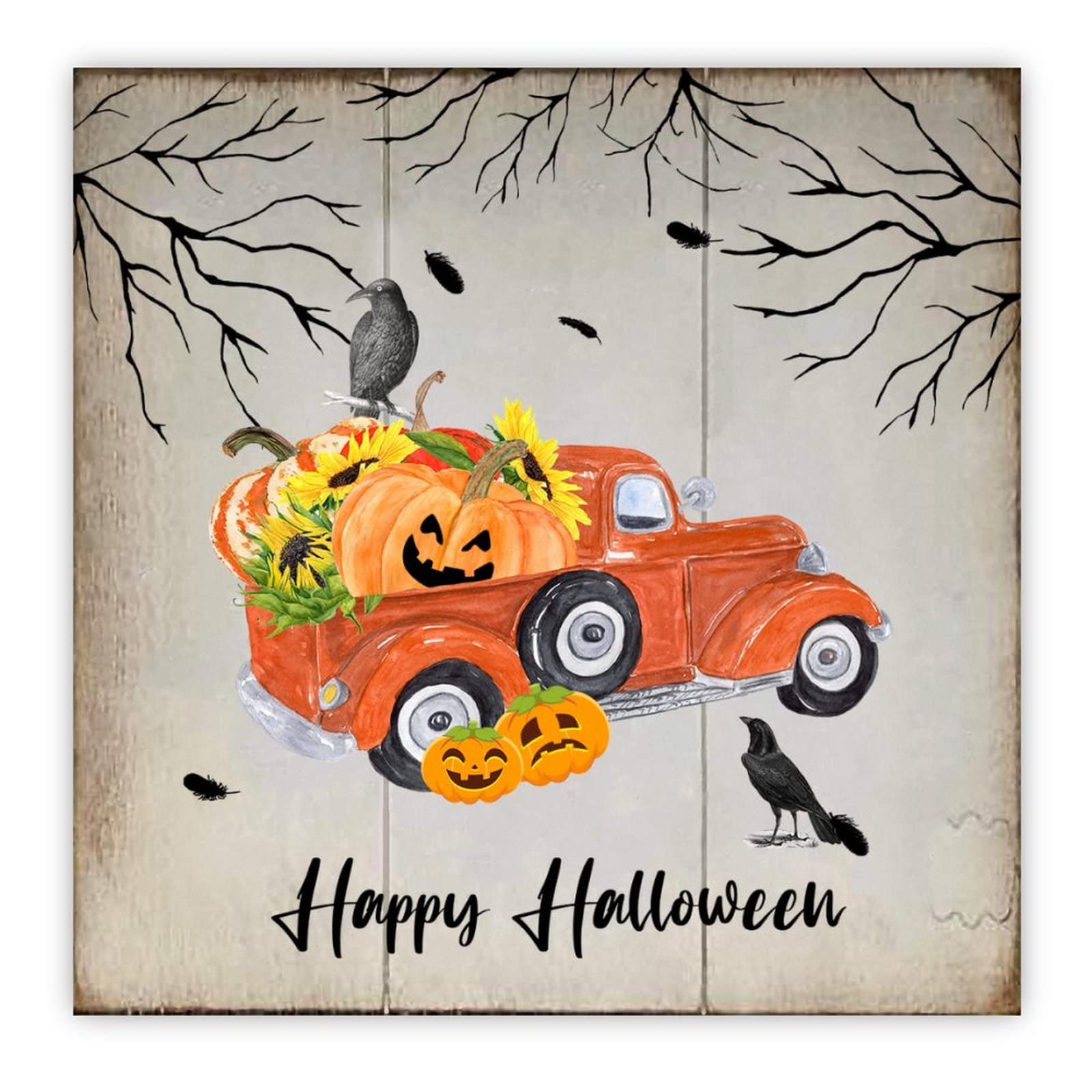 Panneau mural en bois Happy Halloween idéal comme cadeau de pendaison de crémaillère