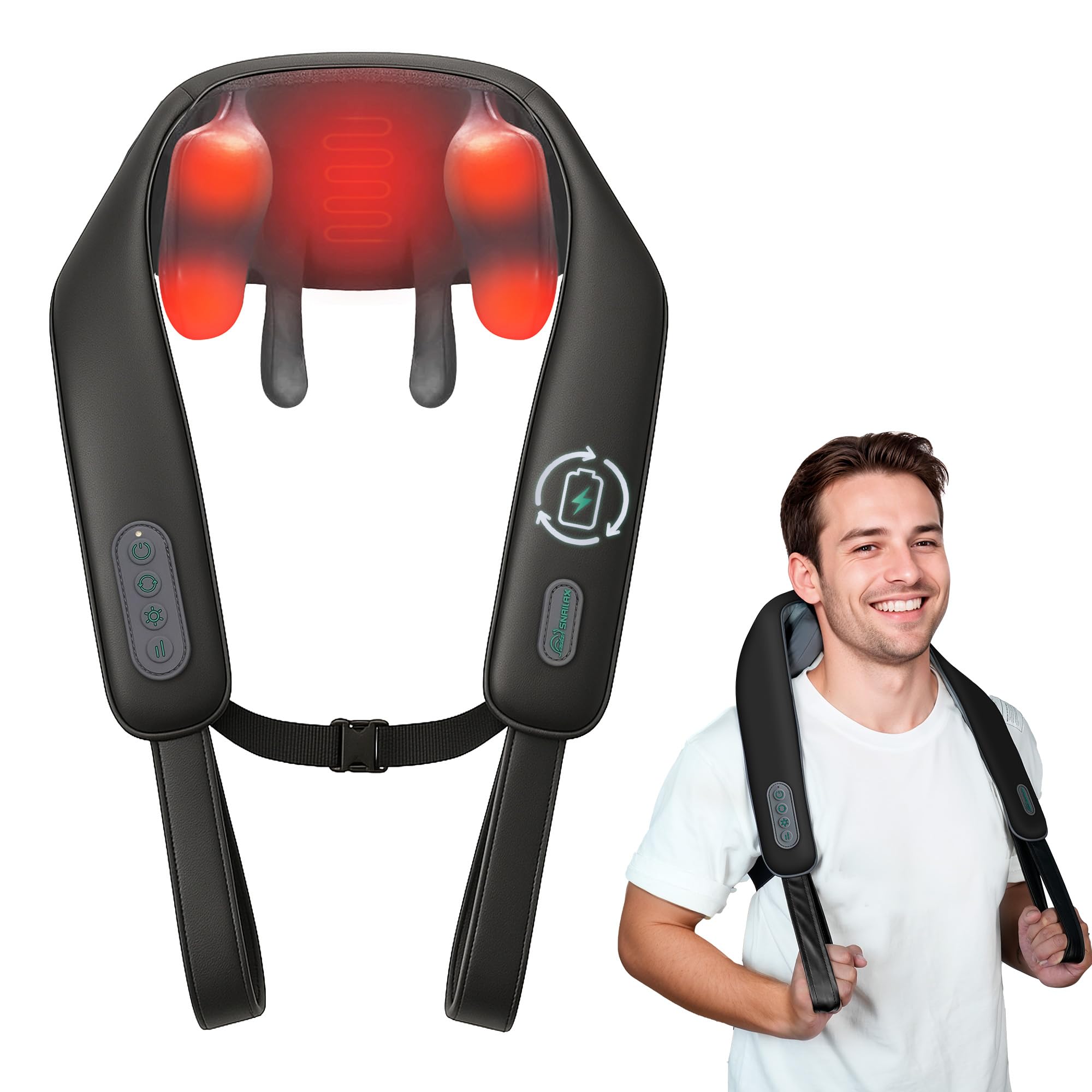 Snailax Cordless Neck Massager with Heat, 4D Kneading Neck and Shoulder Massager Deep Tissue, Shiatsu Back Massager Pillow, 2 Heating Levels,Gifts for Mom Dad