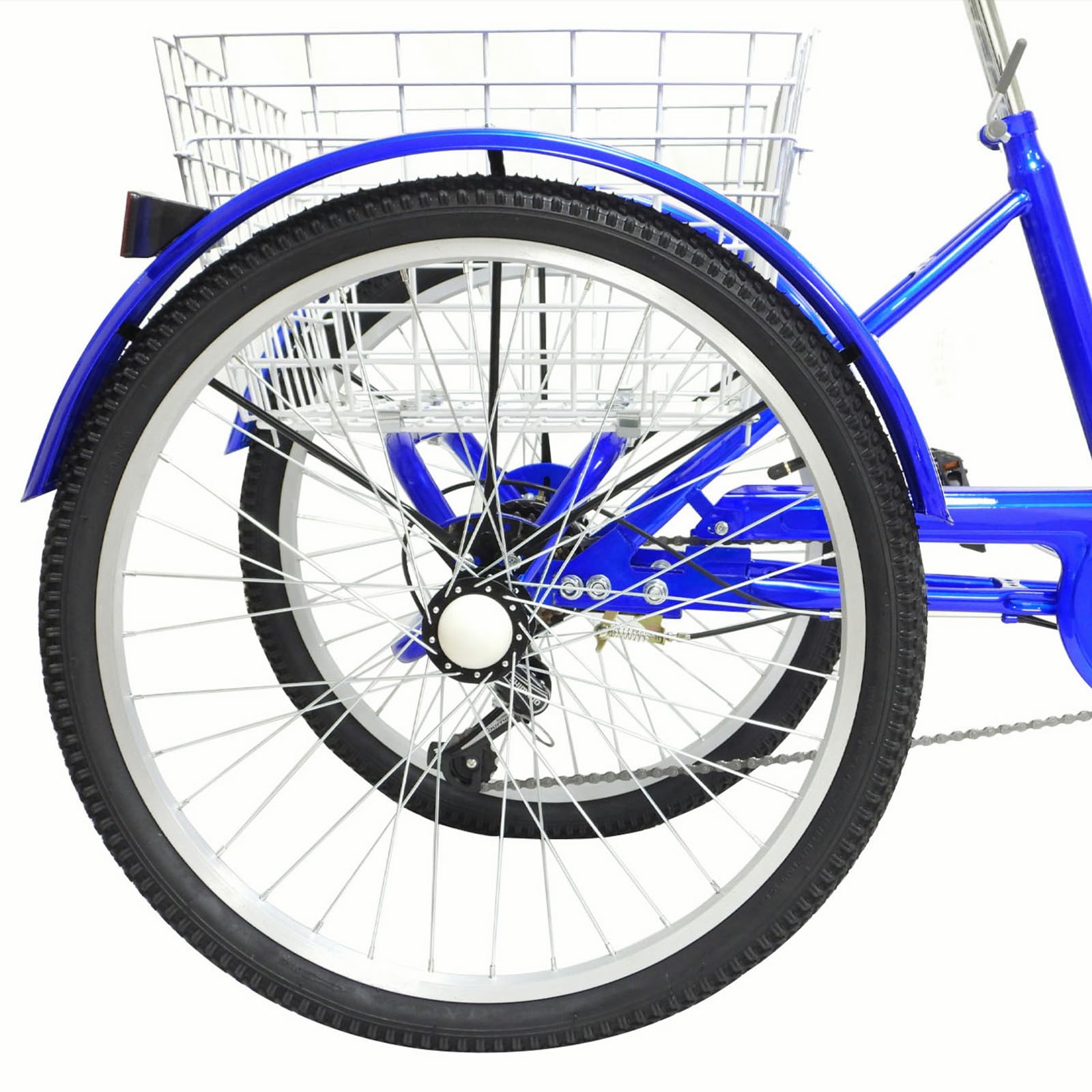 Triciclo pieghevole da 24 pollici per adulti, bicicletta da tempo libero a 7 velocità, triciclo da carico con schienale e cestino per la spesa, ideale per fare la spesa e per i picnic, blu