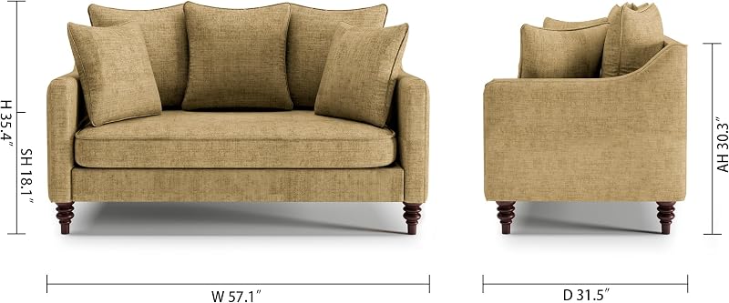 A Artdeco Home British Vintage Style Loveseat Couch,2 Seater Upholstered Sofa with Spiral Wooden Legs, Square Arm Two Seater Sofa for Small Space,Living Room Bedroom,Apartment(Sand Beige) image 2