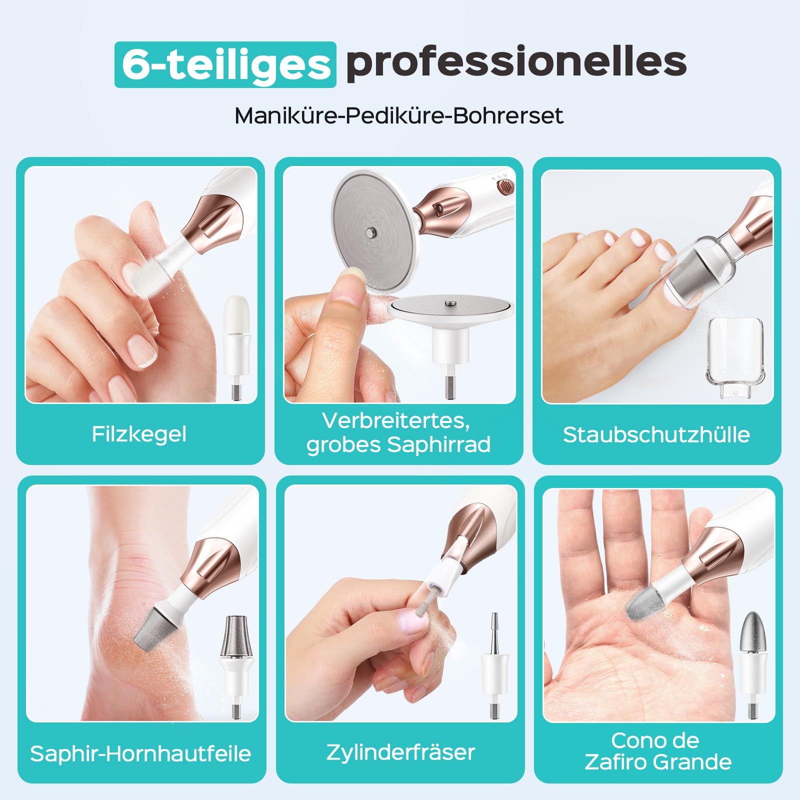 Set manicure pedicure 5 in 1 lima elettrica per unghie dei piedi, mani e piedi – levigatrice più ampia per unghie spesse bianco