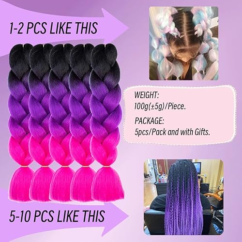 Miniatura 3 de Extensiones de trenzas de caja ombré de cabello sintético Kanekalon preestirado afro en múltiples tonos, tamaño jumbo, trenzas torcidas (