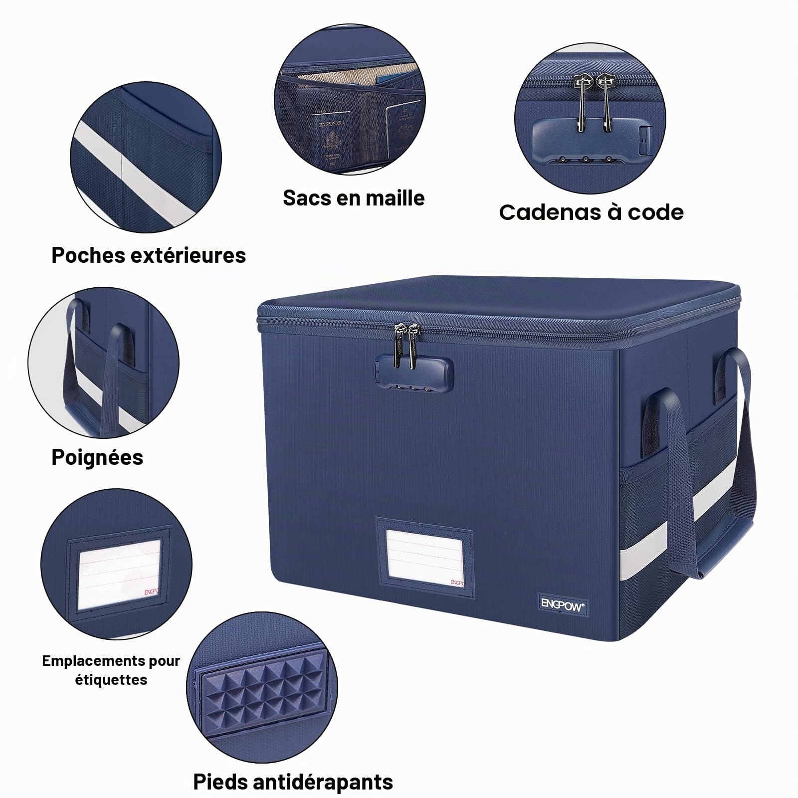 Porte-documents résistant au feu - Boîte de rangement avec serrure - Sac résistant au feu - Organiseur pliable avec poignée - Portable - Bureau à domicile - Pour dossiers - Livre de certificats