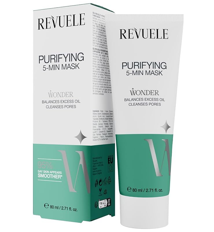 Máscaras faciais Revuele Wonder 5-Min, conjunto com opções de ácido hialurônico, AHA e BHA, peptídeos e extratos de frutas, 90 g