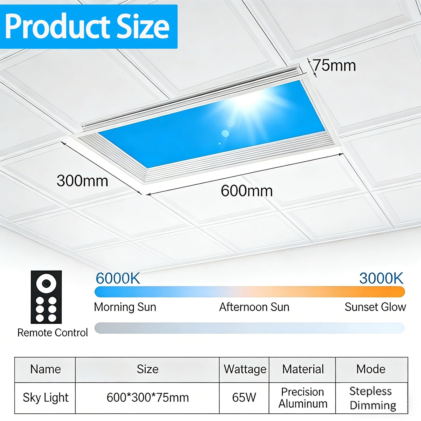Lámpara de techo con luz de cielo azul, lámpara de techo LED regulable, luz de cielo azul inteligente, simula ritmos de luz diurna, tragaluz artificial para interiores del hogar, para sótano