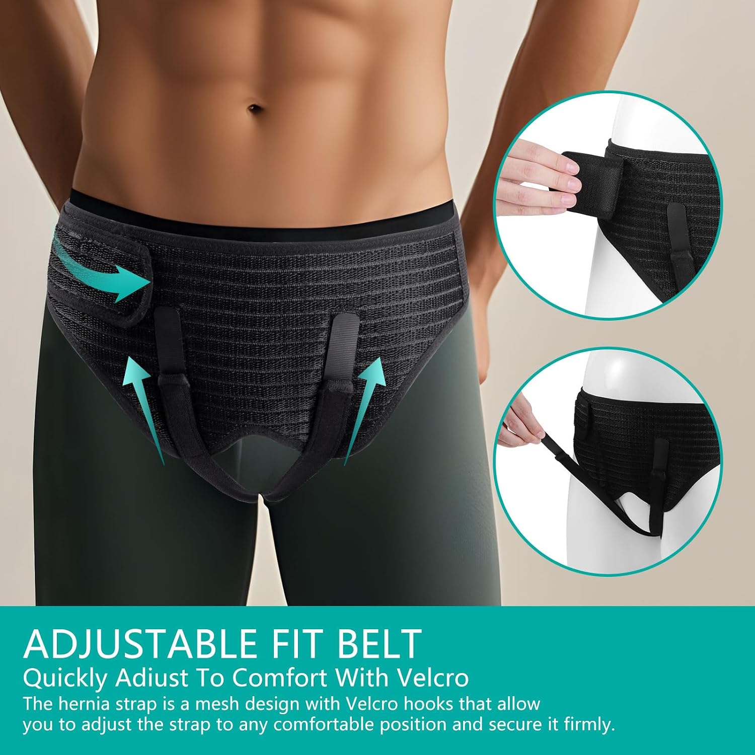 Hernia Belt for Men Inguinal, Groin Support Brace with 4 Removable Silicone Compression Pads, Bilateral Hernia Truss for Pre/Post Surgery Pain Relief, Adjustable Waist Guard with Breathable Fabric & Skin-Friendly Lining, Easy to Wear, L