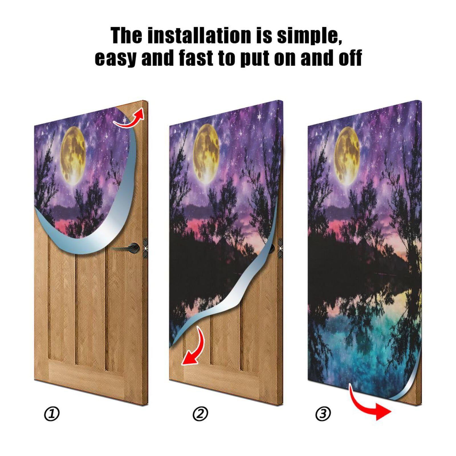 FLildon Lake Moonlight Stars Trees Door Cover Decoration, Party Accessory Porch Decor for Festive Ornament Room Door Covers 35 x 79 Inch