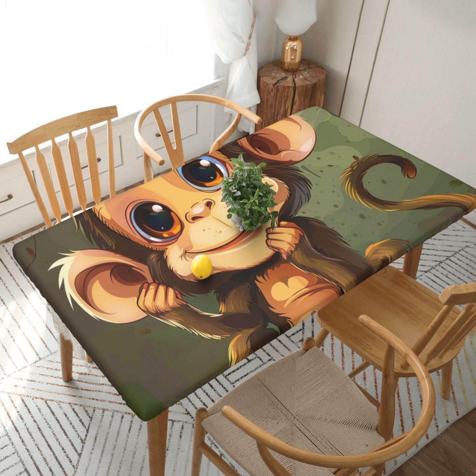 WPKJU Cute Monkey Printed Tablecloths 5ft Rectangular Table Covers Washable Polyester Decorative Table Cloth for Dining Table Picnic Wedding