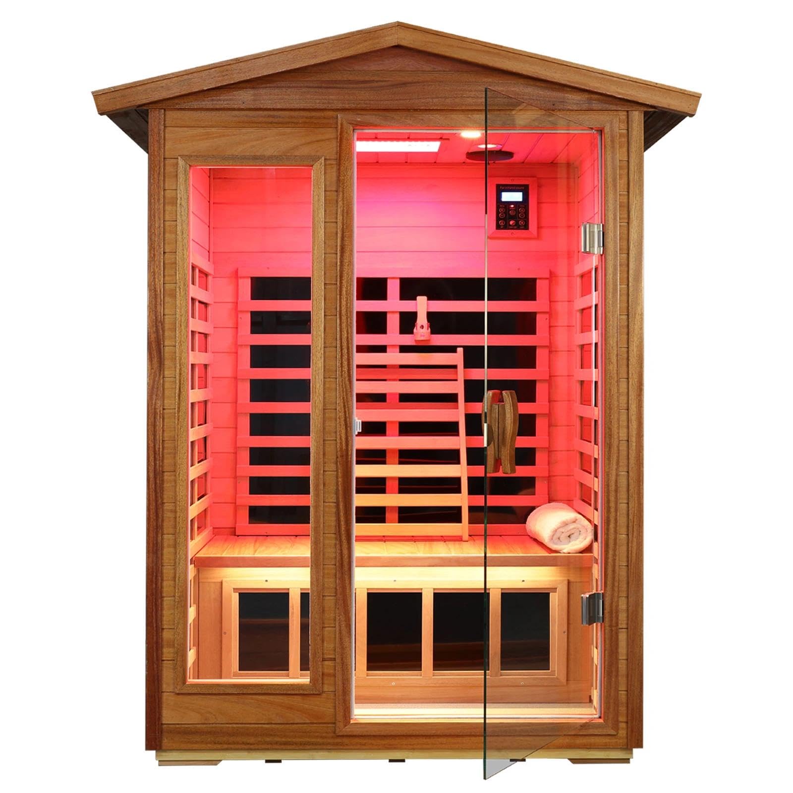 KUNSANA 2 Person Mahogany Infrared Sauna Red Light