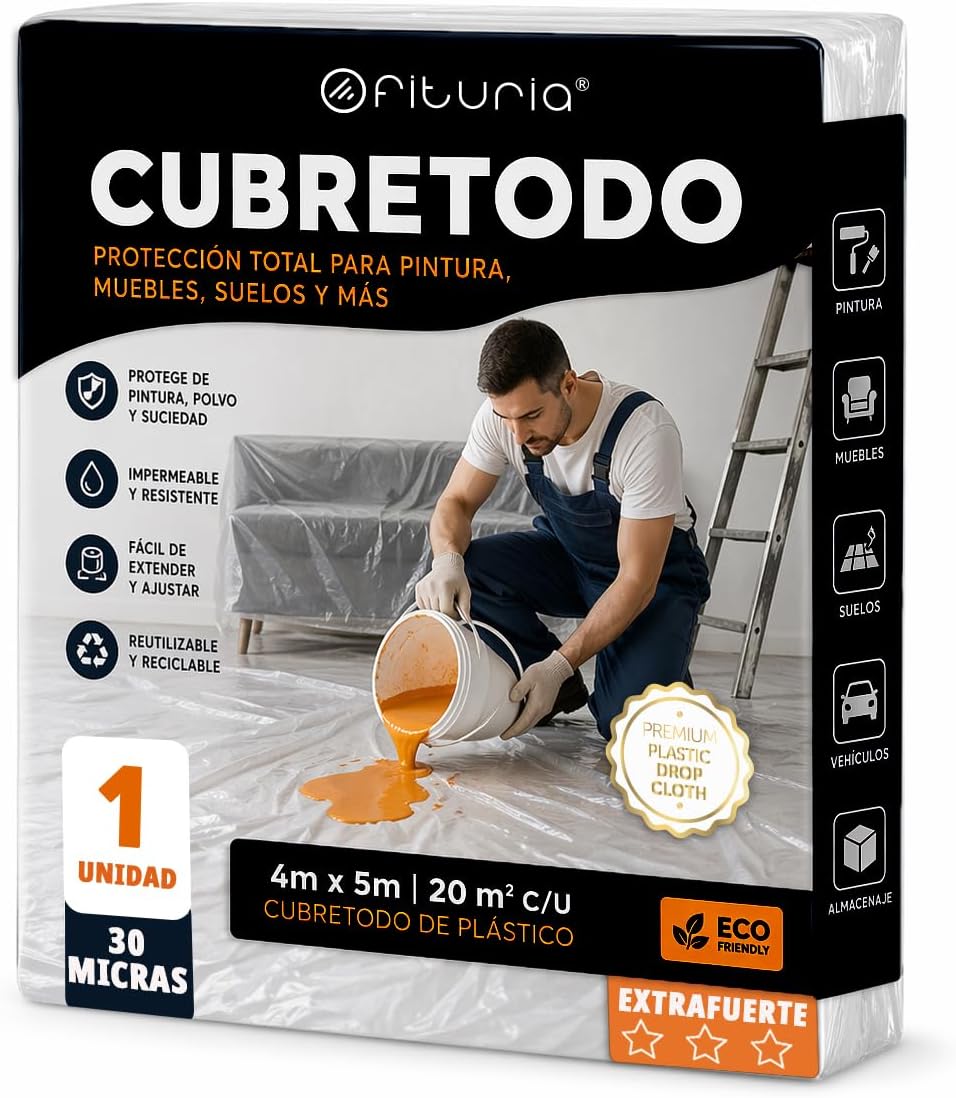OFITURIA Masking Film Extra Strong 4 x 5 m, Painter's Film Thick for Furniture and Floors, Protective Film for Renovation and Construction Work (4 x 5 m, Pack of 1, 30 Micron)