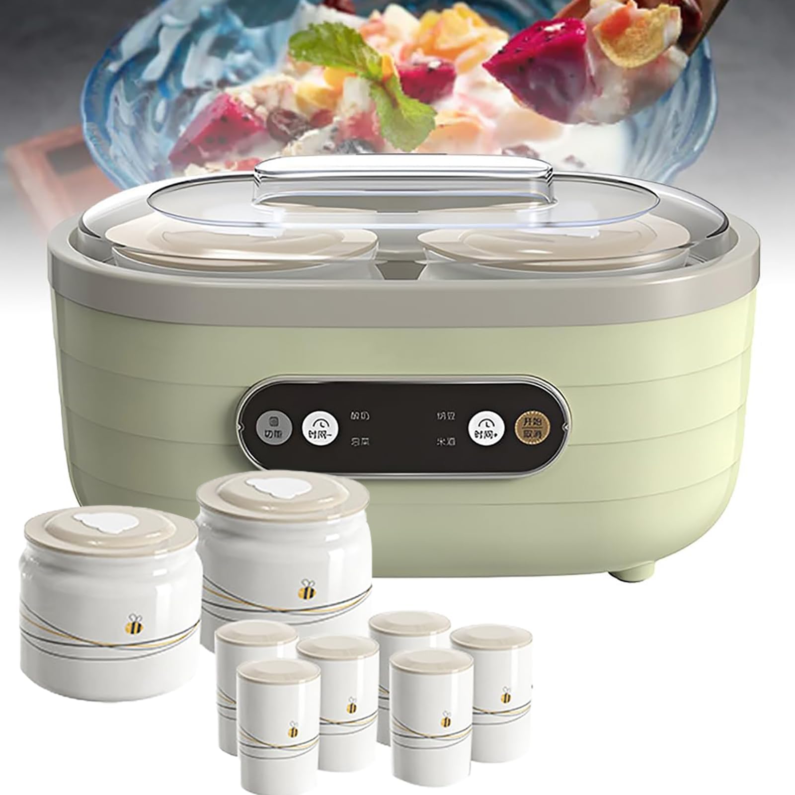 Stazione di fermentazione da 1,75 l per yogurt intelligente con LCD, 2+6 tazze a doppio uso e termostato di precisione, compatto multi-fermo-fermentatore per yogurt, kefir e latticini