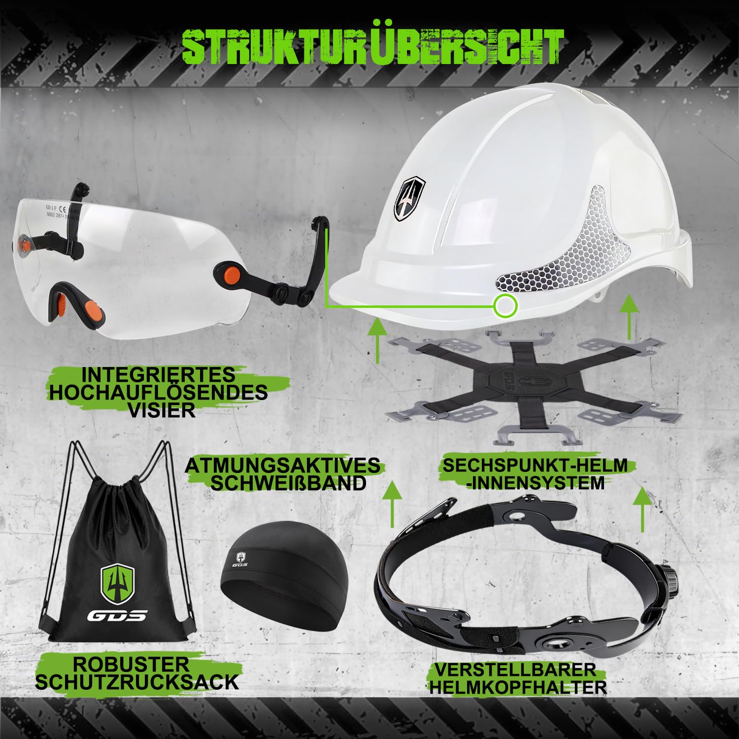 GREEN DEVIL 2910VR Casque de protection EN397 Casque de travail Casque de sécurité chantier industriel Ventilation réglage à cliquet confortable Matériau ABS Bande de transpiration