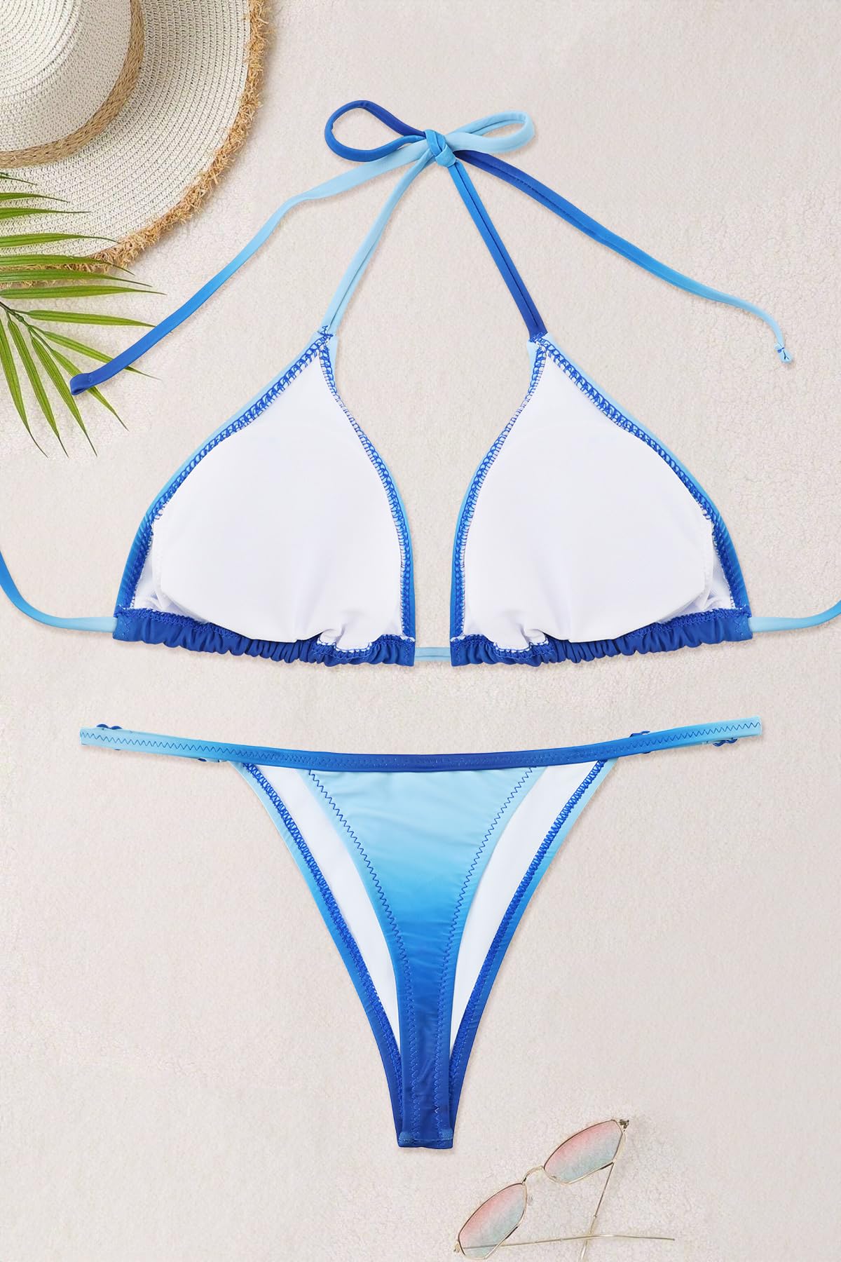 SHEKINI Traje de Baño de Dos Piezas Mujer Acolchada Clásico Ajustable Halter Triángulo Bikini Top Bikini Tanga Brasileño Cintura Baja Bikini Bottom Bikini de La Playa