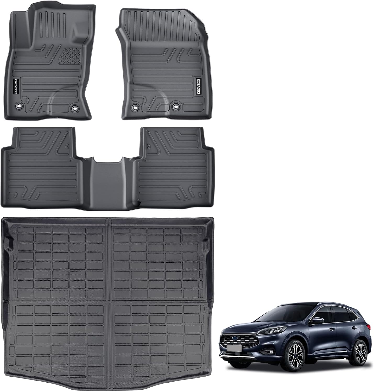 Floor Mats & Cargo Liner Compatible with 2020-2026 Ford Escape(Not for Hybrid),TPE All Weather Floor Liners & Cargo Mat 4pcs Full Set Escape Accessories Black