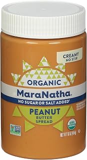 MaraNatha Organic No-Stir Creamy Peanut Butter Spread, No Sugar/Salt Added, Gluten-Free, USDA Organic, 16oz Jar