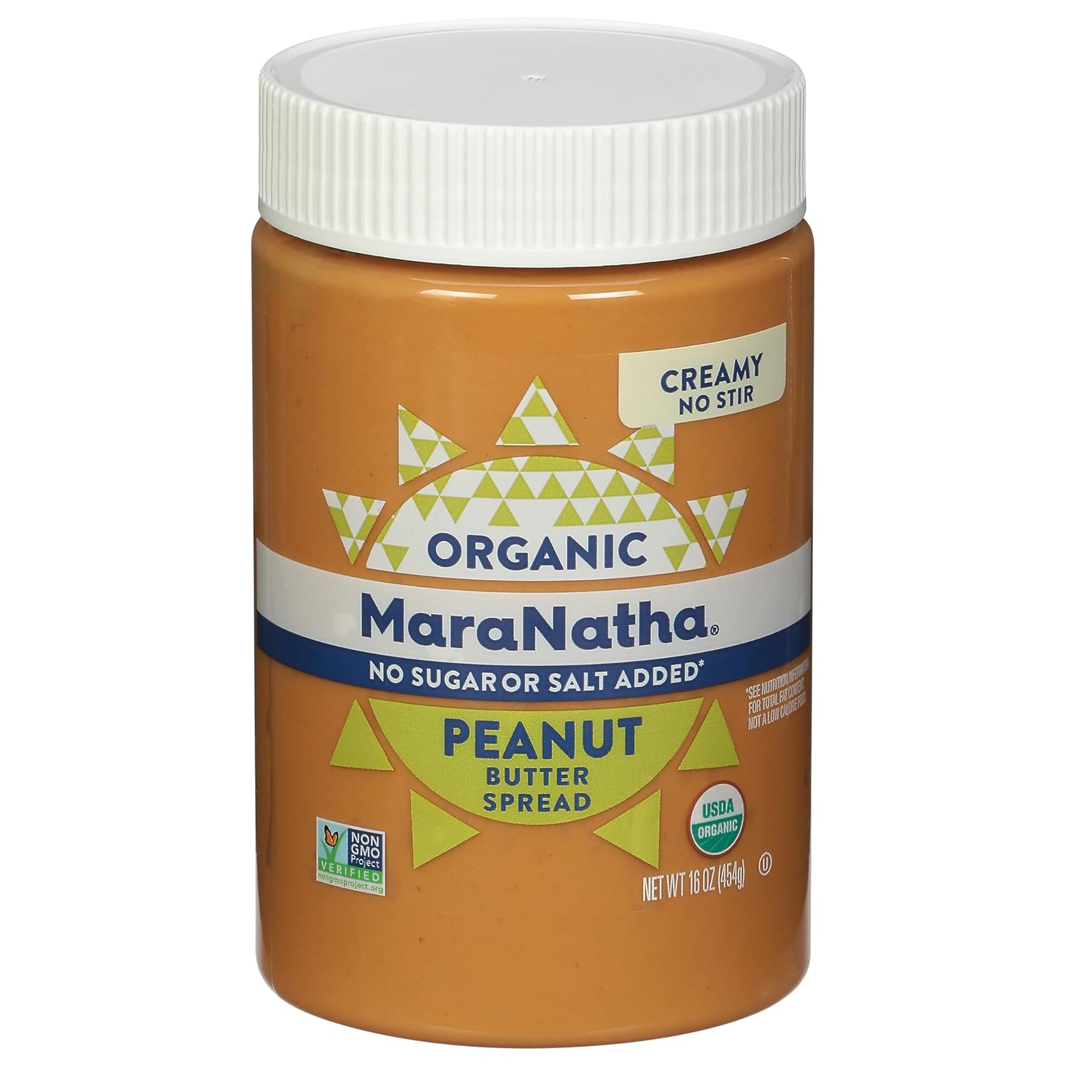 MaraNatha Organic No-Stir Creamy Peanut Butter Spread, No Sugar/Salt Added, Gluten-Free, USDA Organic, 16oz Jar