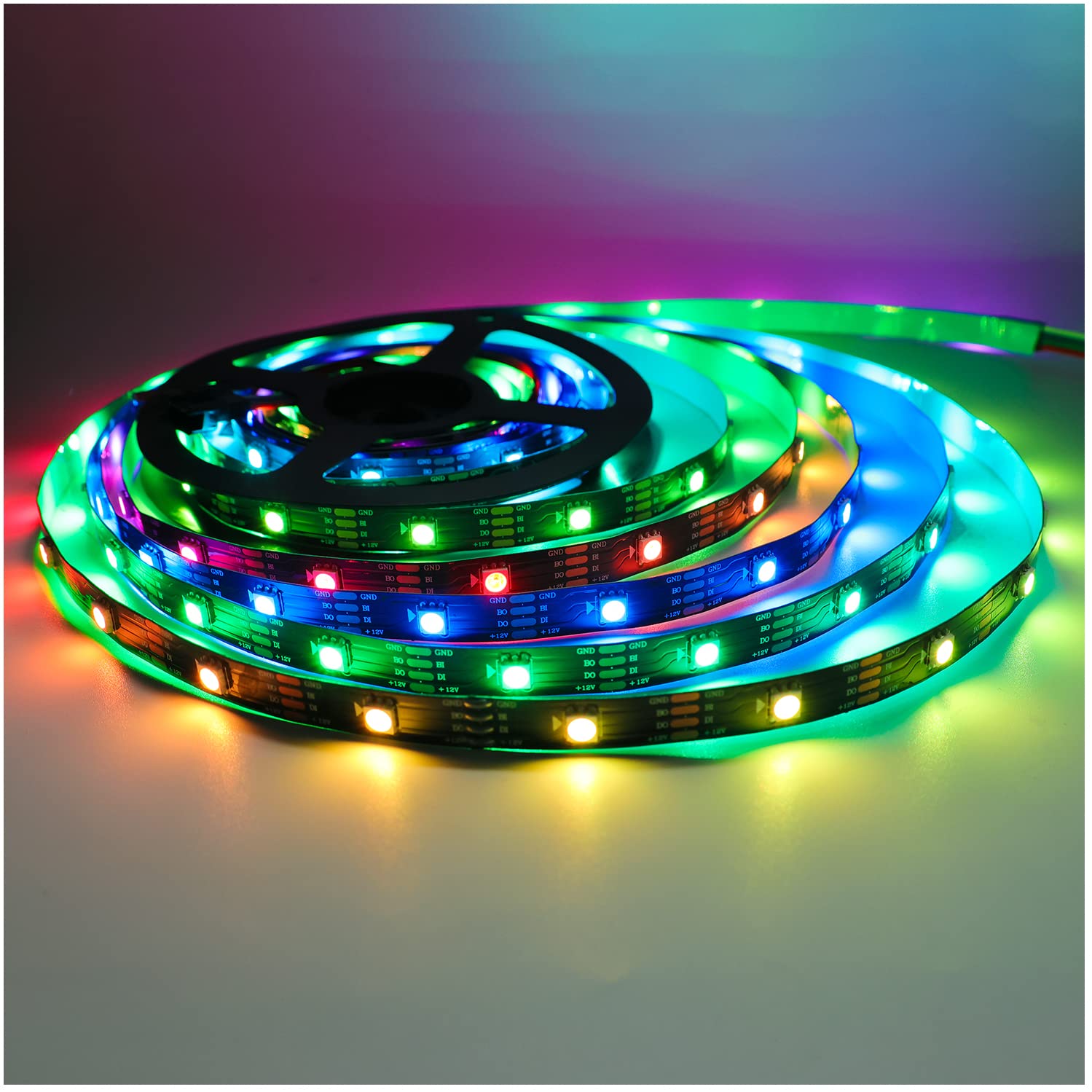 Taśma LED 12 V WS2815, 5 m, RGB, podwójny sygnał, SMD 5050, 150 diod LED, IP30, w pełni kolorowa, indywidualnie adresowalna, programowalna, listwa świetlna LED, do majsterkowania, dekoracji