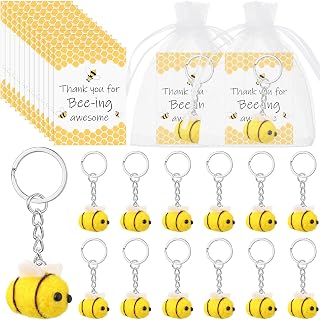Loetere 12 Pack Cute Felt Bee Keychains with Inspirational Cards & Organza Bags - Employee Appreciation Thank You Gifts for Coworkers Teachers Nurses