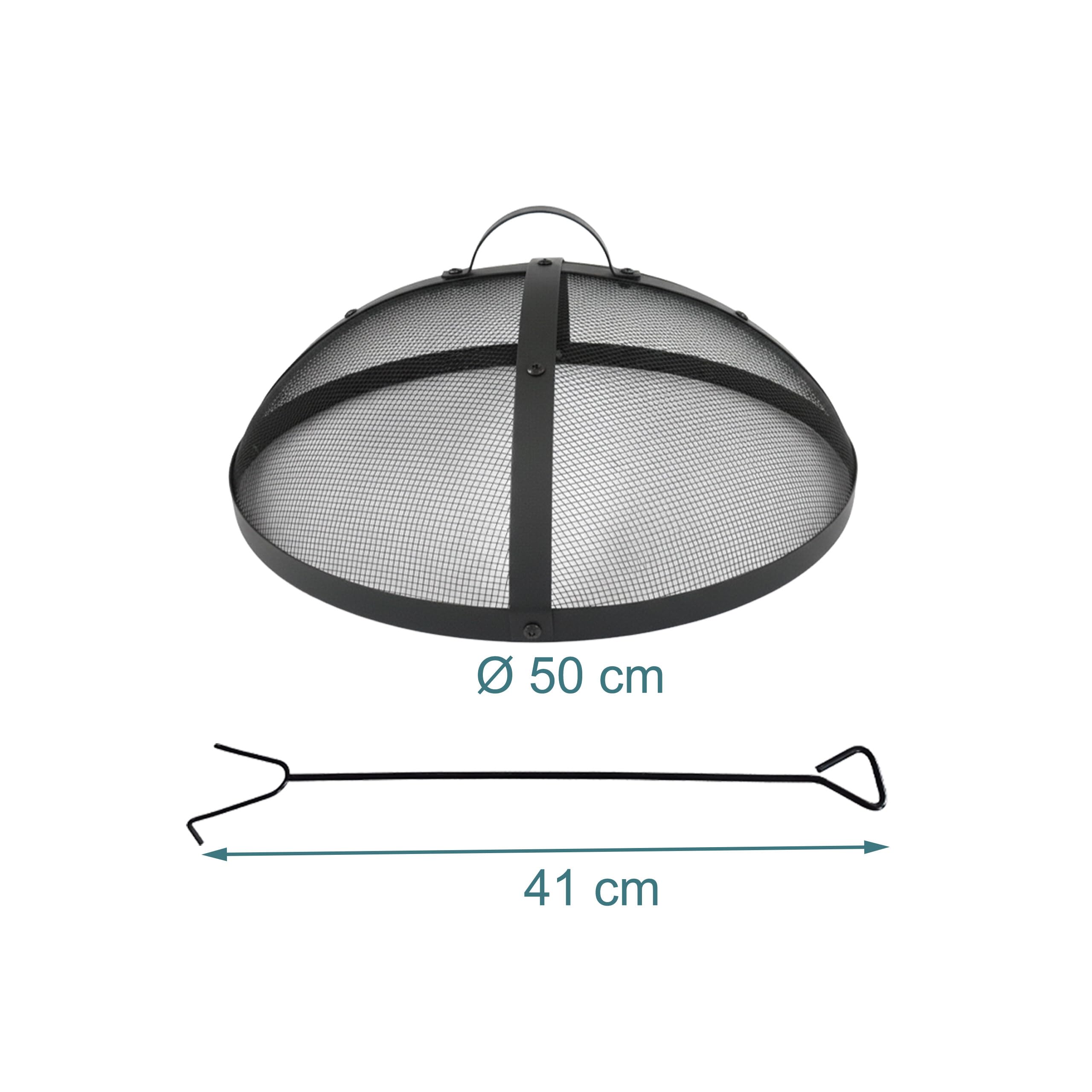 Relaxdays Parascintille in Acciaio Ø 50 cm con attizzatoio, Maniglia e griglia Rotonda Nero