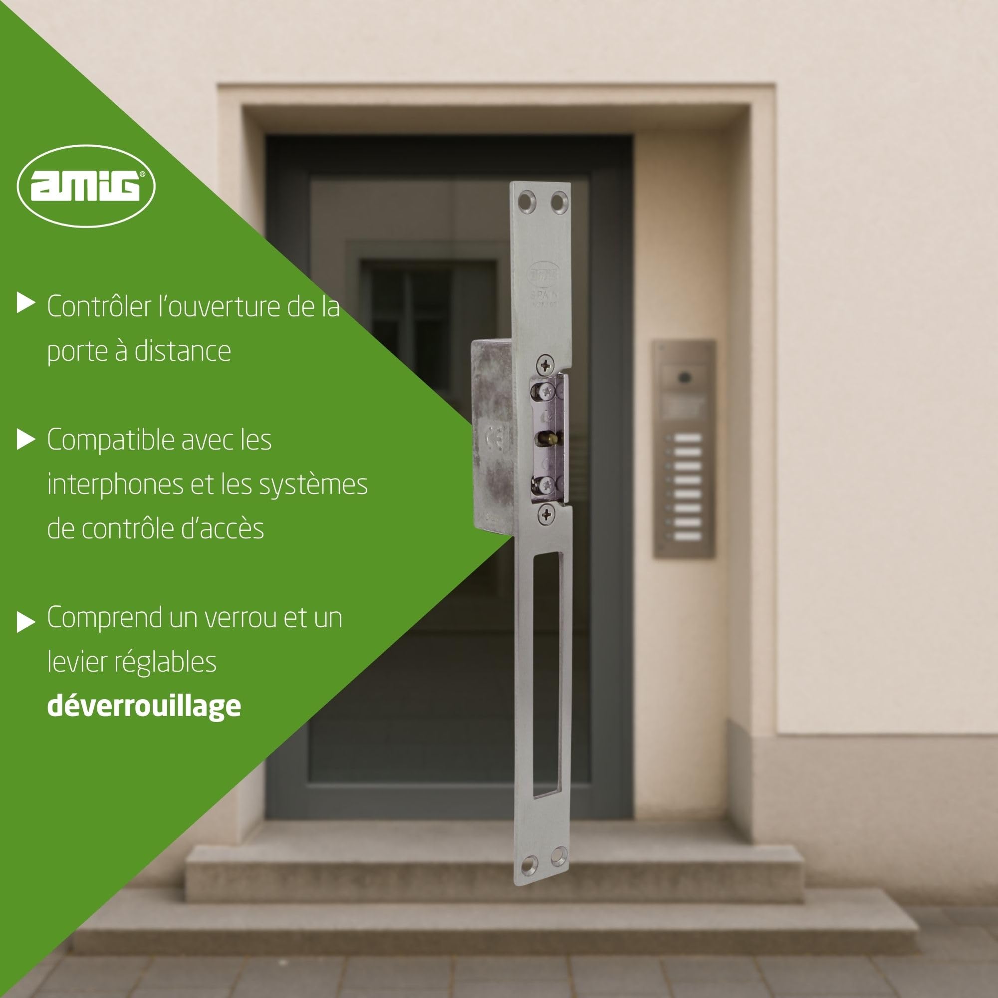 Amig - Ouvre-porte électrique à mémoire - Gâche électrique avec fonction de déverrouillage automatique - Installation simple et sécurité renforcée - 8-12 V AC - Acier - Finition galvanisée