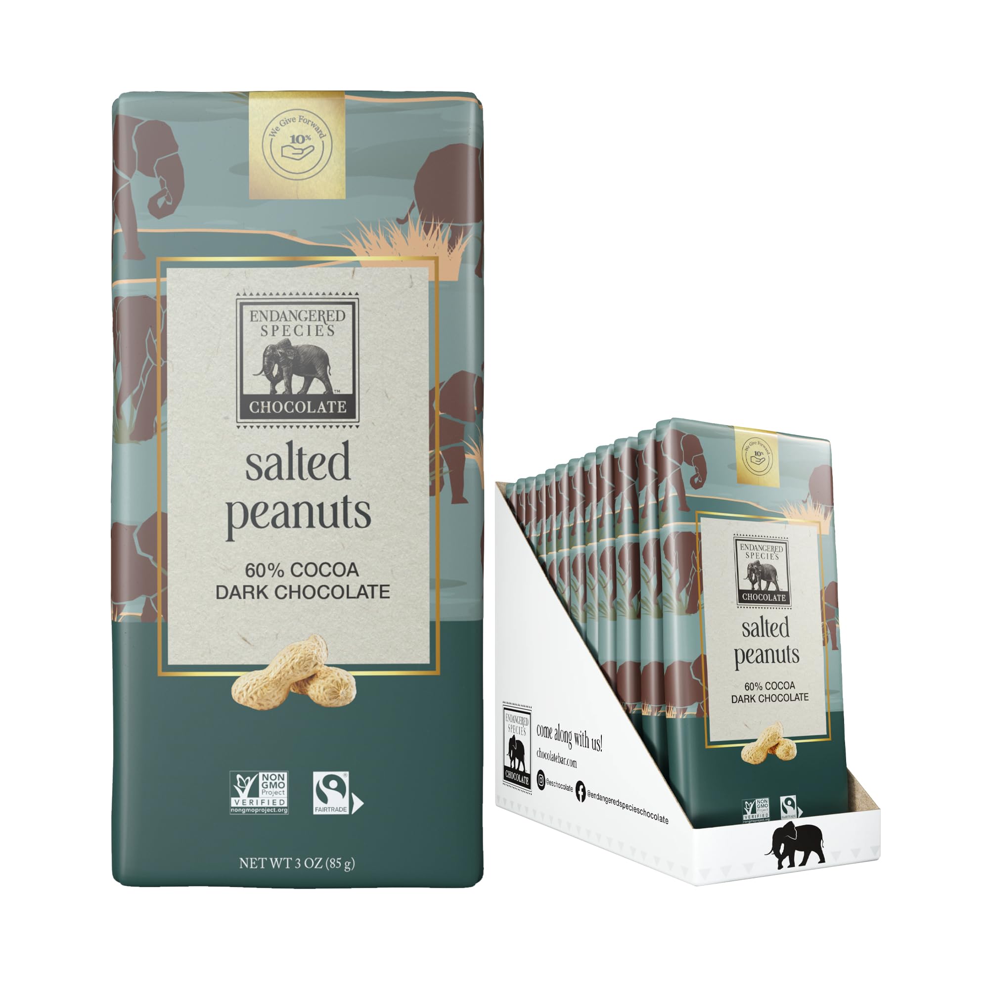 Endangered Species Dark Chocolate Bar with Peanuts (60% cocoa)