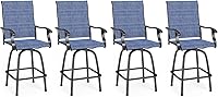Vista 12 de Juego de 4 taburetes de bar para exterior de MFSTUDIO, sillas giratorias de patio con altura de barra, barras de bar de patio con respaldo alto