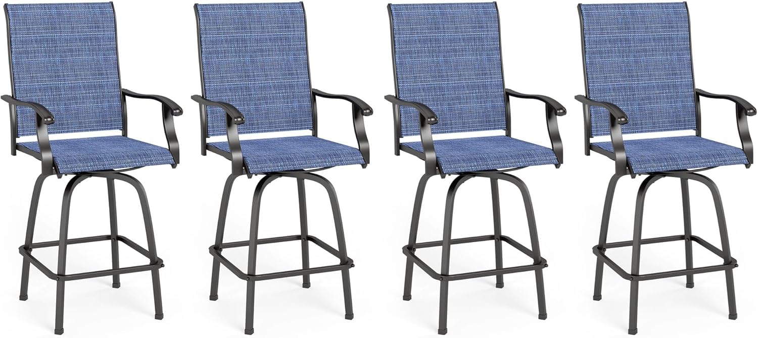 MFSTUDIO Outdoor Swivel Bar Stools Set of 4, Navy Blue