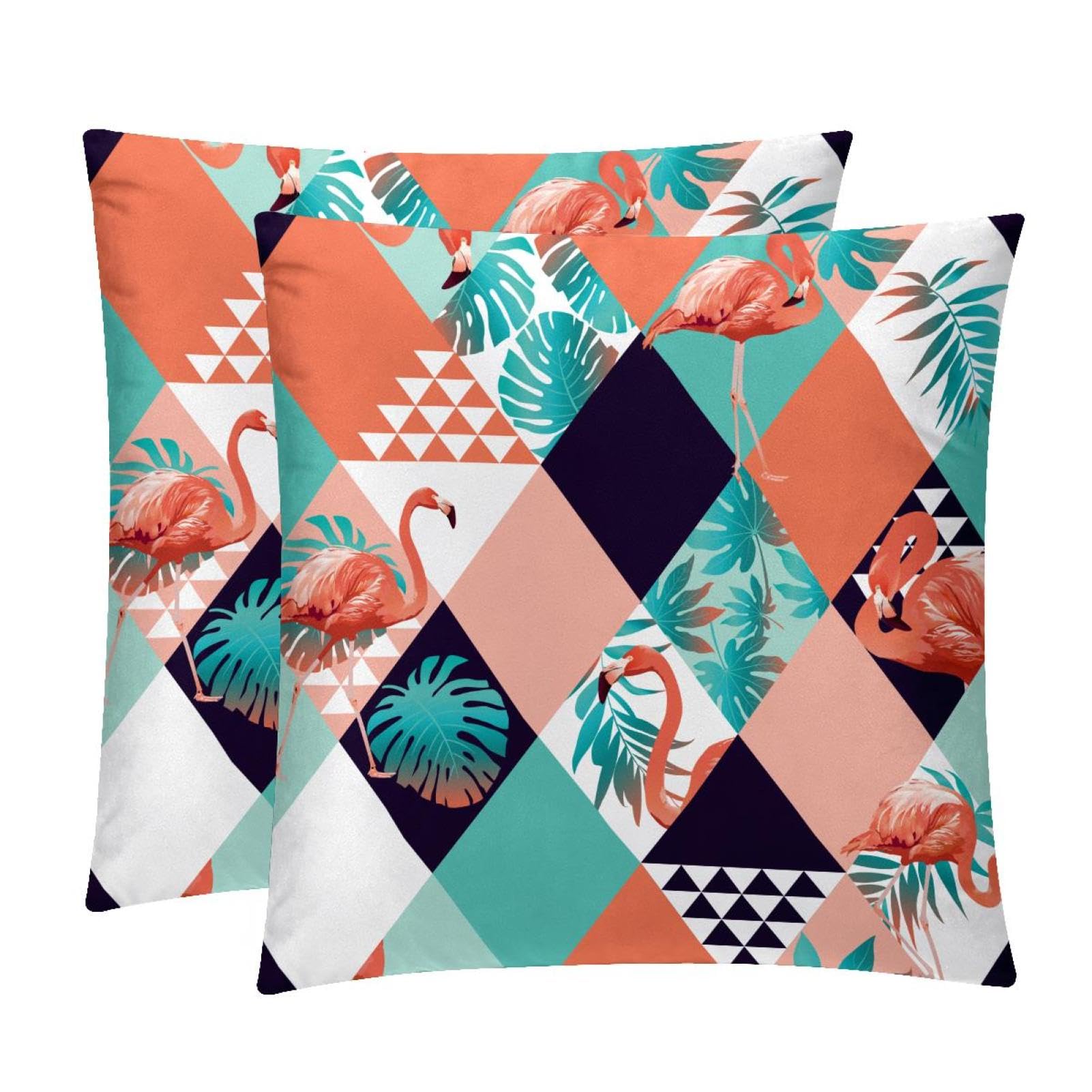TDGKPZ Flamingo Geometry Throw Pillow Covers 2 Pack Pillowcases Soft Cozy Pillow Cases For Couch Bed Sofa 45x45cm