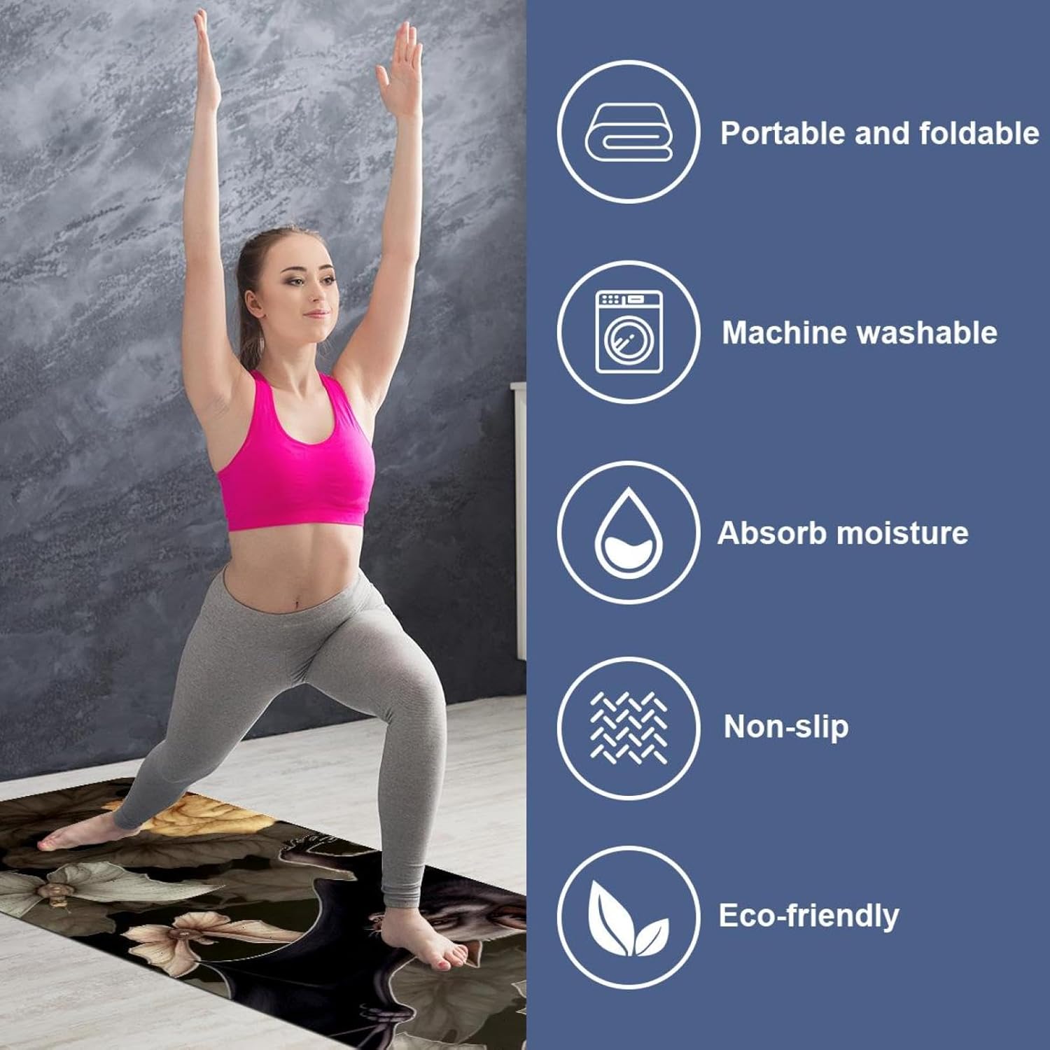 Yoga Towel, Bat Pattern Non Slip Sweat Absorbent Hot Yoga Mat Towel for Hot Yoga, Pilates and Fitness - 72.8" x 26.8"