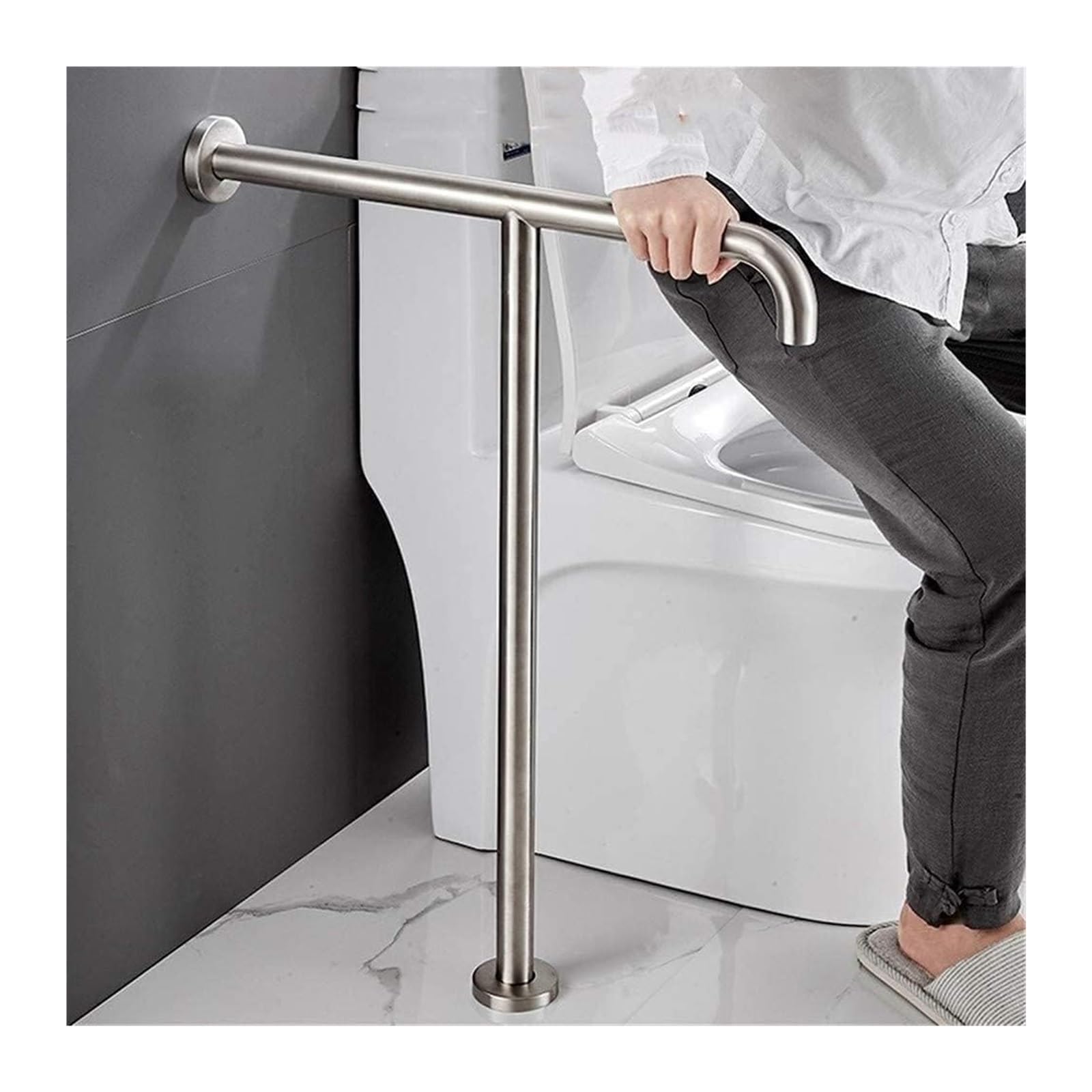 Barra di sicurezza per WC con impugnatura antiscivolo per una maggiore stabilità e sostegno, design a parete e a pavimento per un'installazione sicura