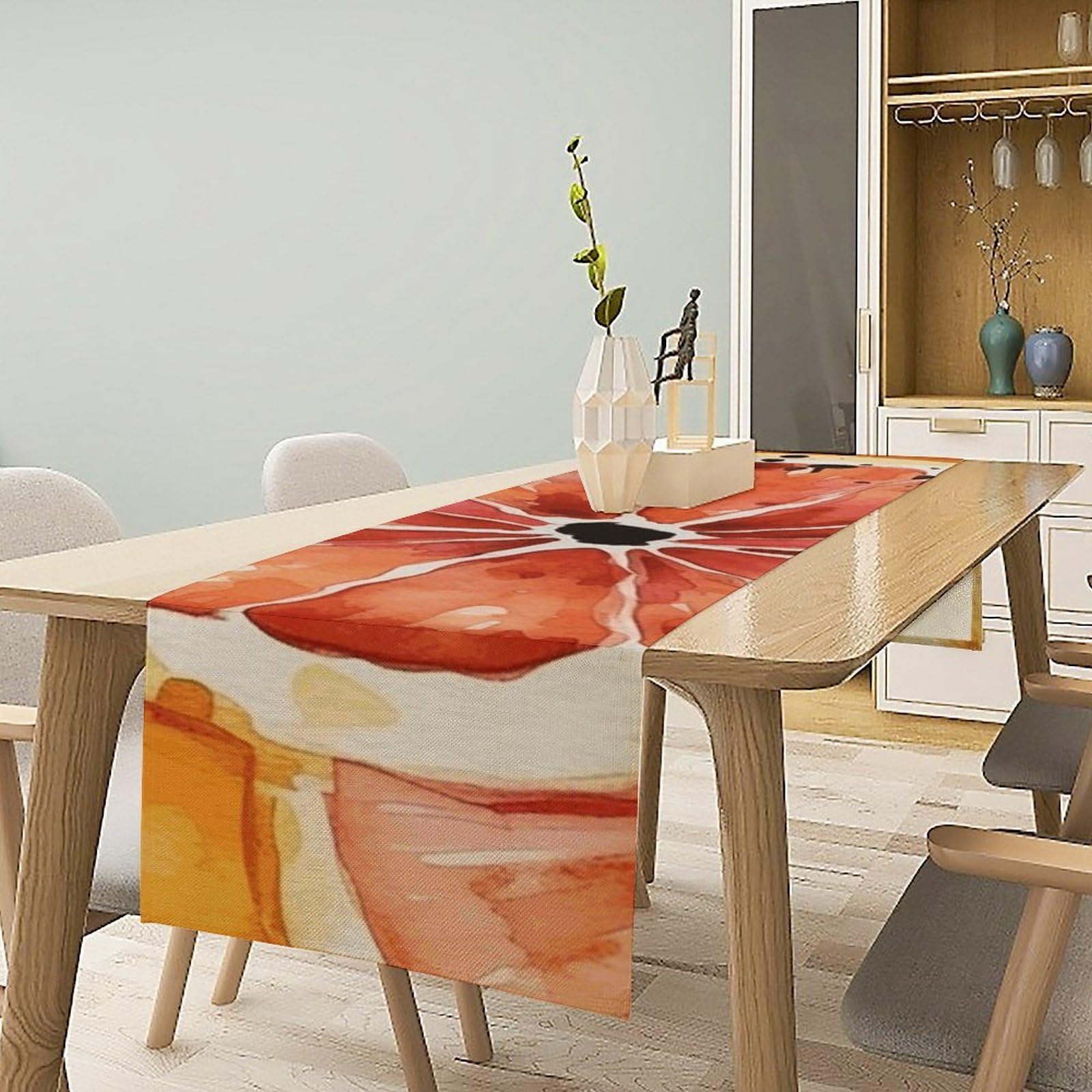 Watercolor Orange Slice Table Runner 13x72 Inch Linens Burlap Table Runner with Tassels Boho Farmhouse Table Runner for Kitchen Home Christmas Halloween Party Table Decor Tablecloth