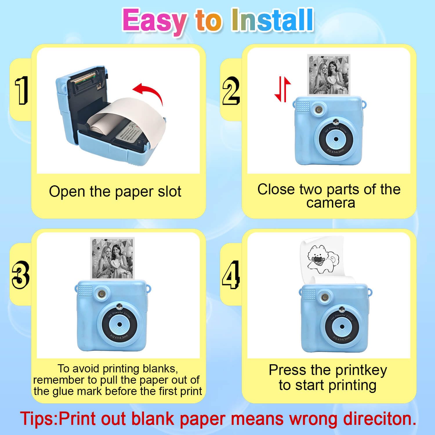 18 rollos de papel de repuesto para cámara para niños, compatible con la mayoría de cámaras de impresión instantánea para niños (2.25 x 1 pulgada)