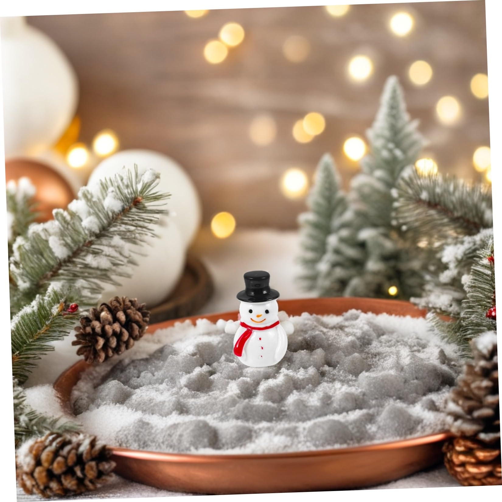 Miniatur Schneemann Figuren mit Schwarzem Hut aus Kunstharz 20 Stück Stabile und Leichte und Selbstgemacht Bastelzubehör Weihnachtsdeko für Desktop