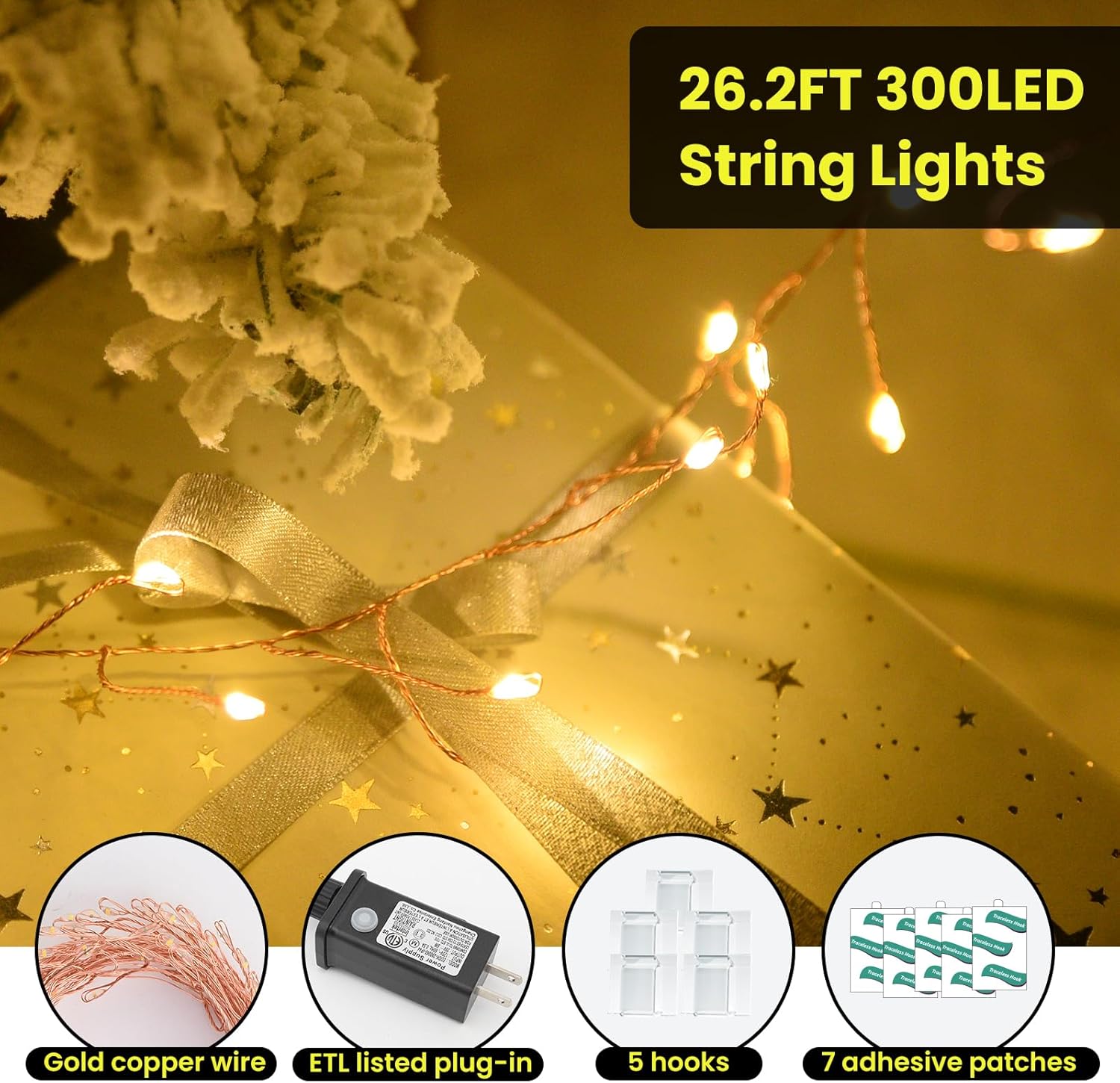 Dailyart 300 LED Fairy Lights with Remote, Warm White, 8 Modes, Plug in, Waterproof, Christmas Decoration, 10ft