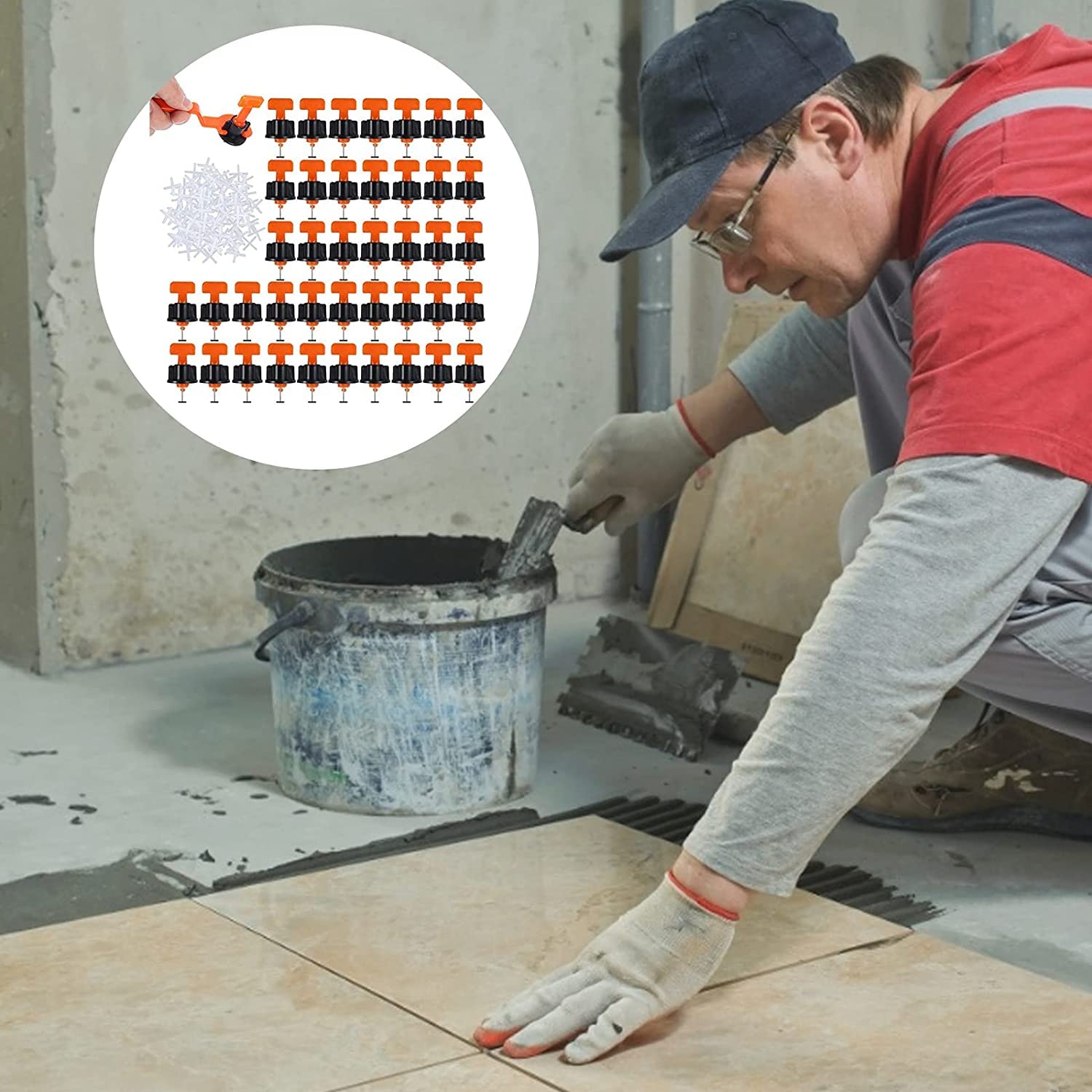 Wyrównywanie płytek, 150 szt. regulatorów poziomujących płytki, płaskie ceramiczne narzędzia do budowy podłóg i ścian, wielokrotnego użytku, zestaw plastikowych klipsów