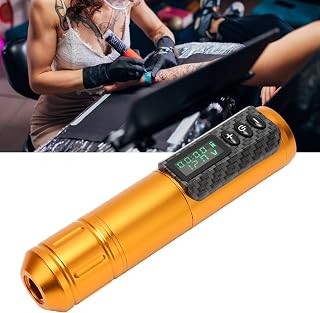 2 in 1 WirelessTattoo Pen Kit, Cartridge Needle OLED Display Stroke 3.5mm Tattoo Power Supply Machine 1800mAh Wireless Tattoo Power for Tattoo Artists (Gold)