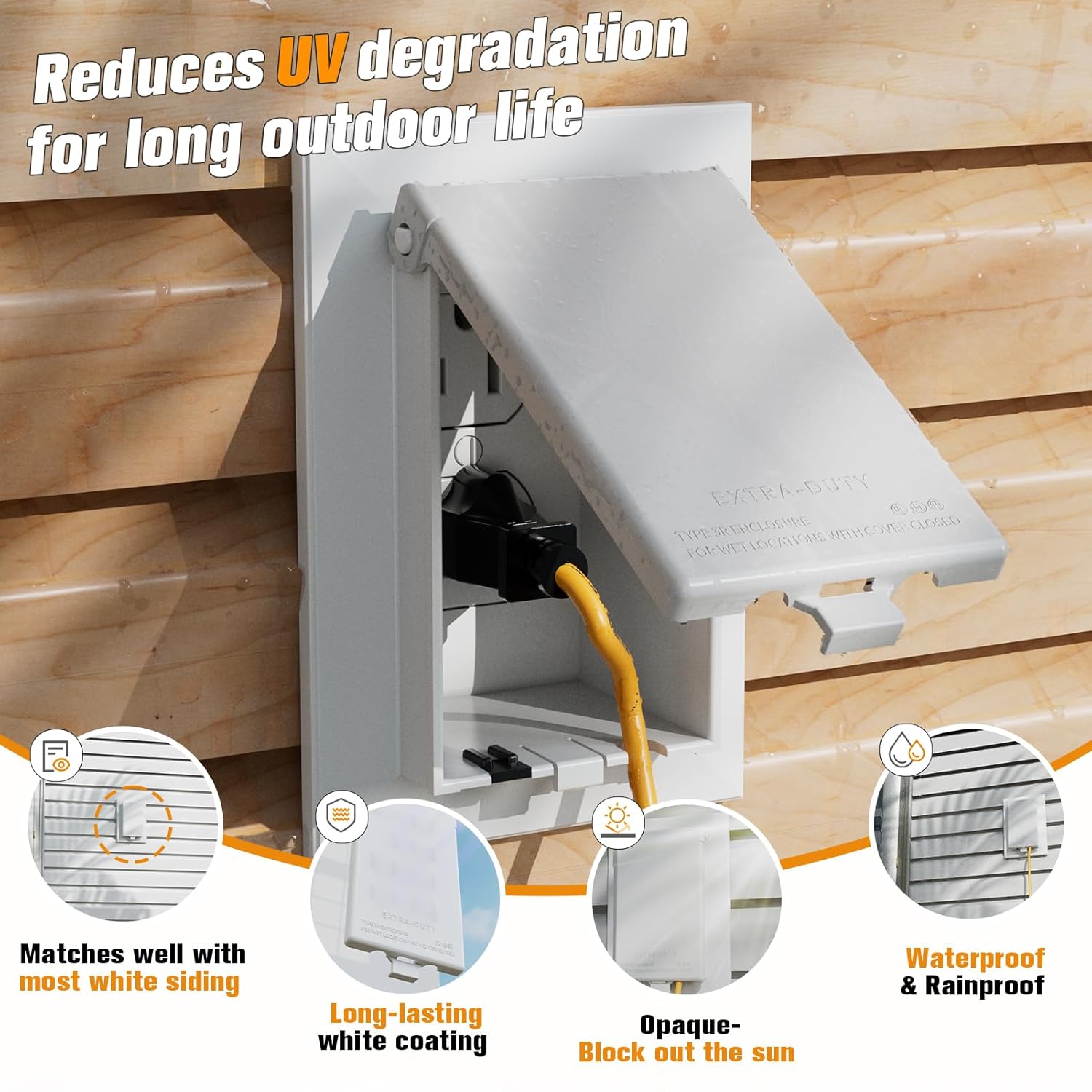 2Pcs Recessed Outlet Box, DBVS1W-1 Low Profile Electrical Boxes, Wall Plate Kit for New Vinyl Siding, Duplex & Decorator Style Covers,1-Gang, Vertical, White