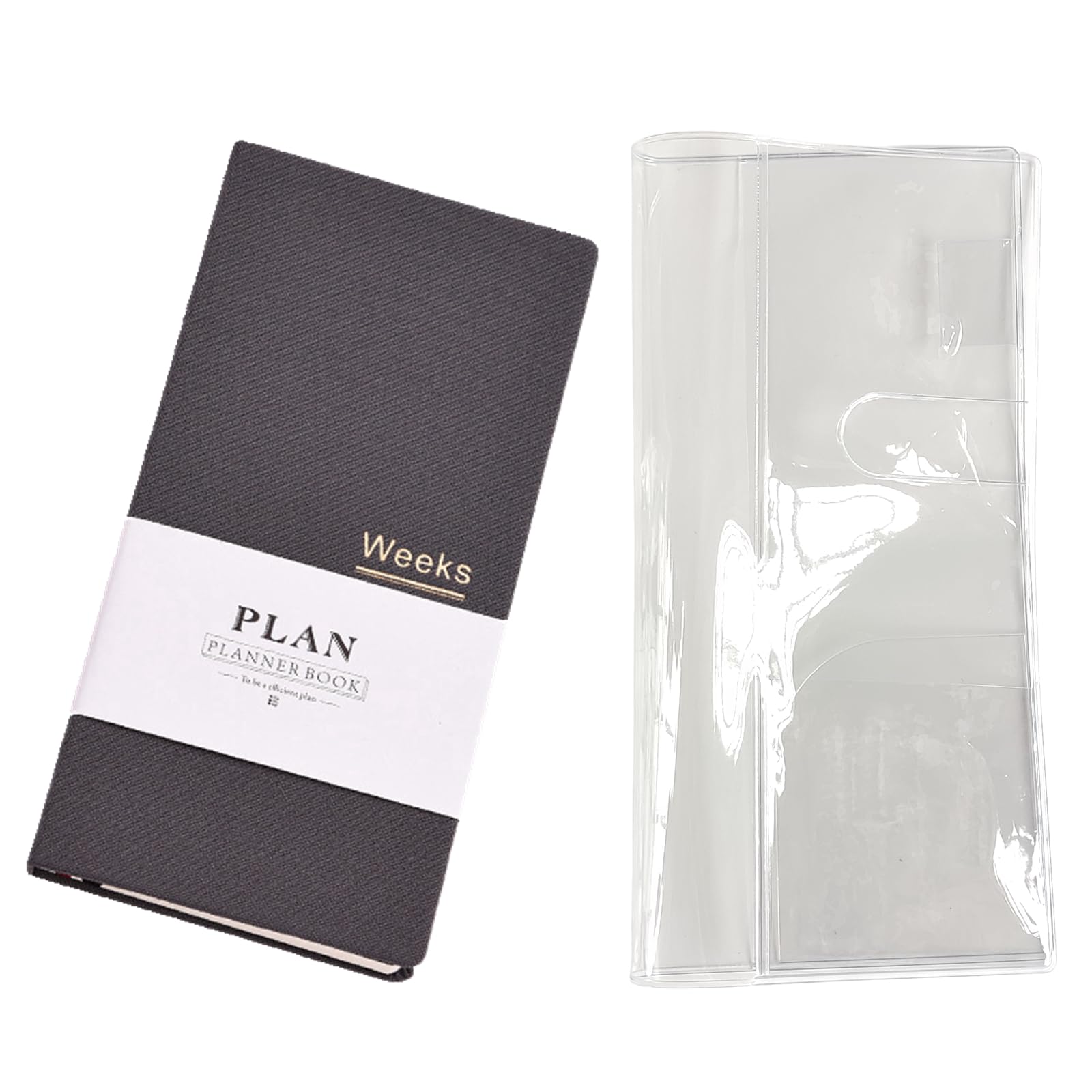 Undated Pocket Weekly Planner Schedule Organizer Agenda Year Month Week Plan A6 Notebooks (Gray with clear cover) — image 1
