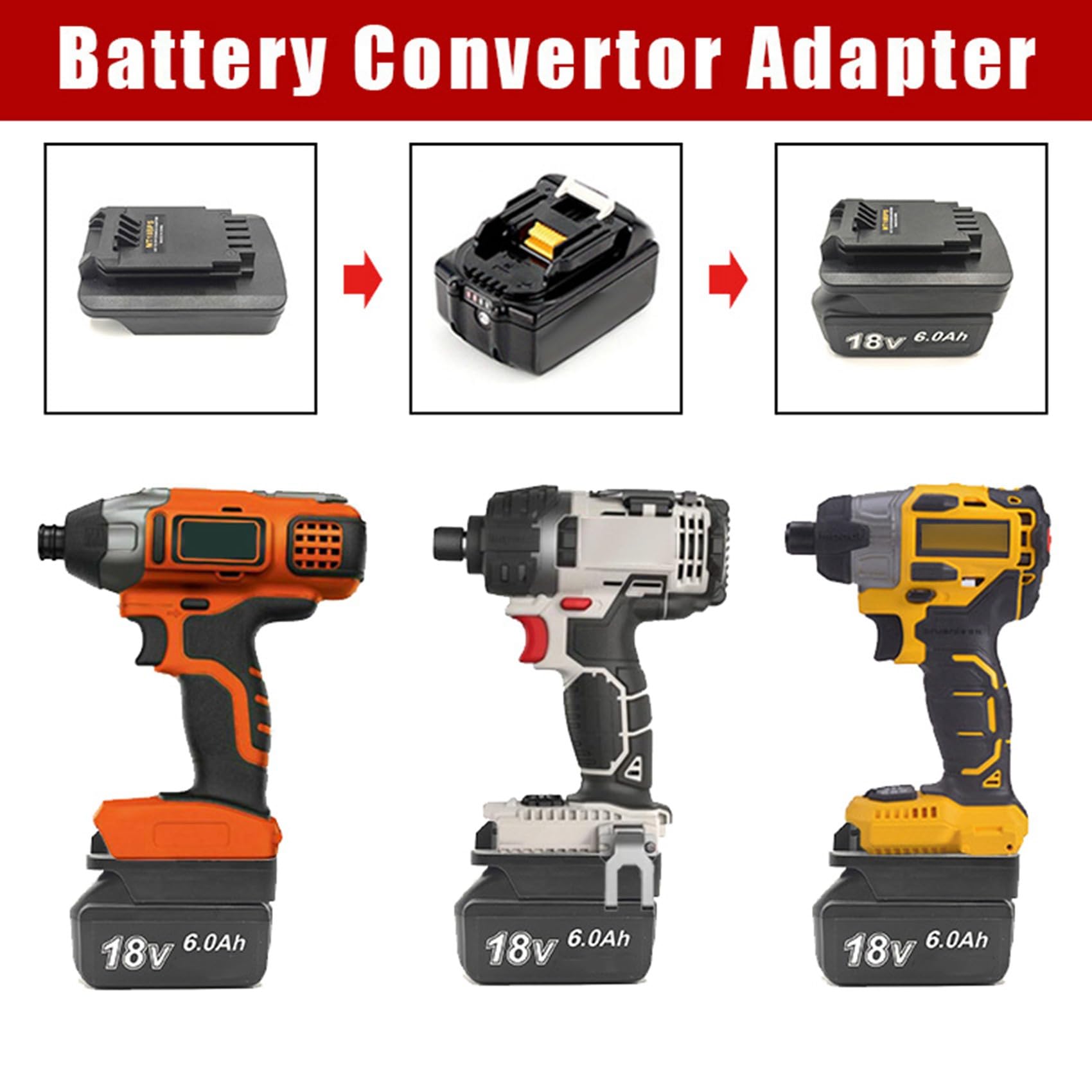 Adaptador de batería de litio (3 unidades, 18 V, Convertido en Cable de Porter, Convertidor de batería, 18 V, 20 V)