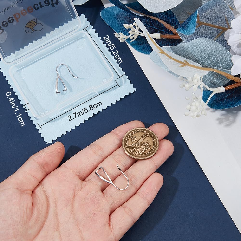 Beebeecraft 1 Box 4Pcs Earring Hooks Findings Rhodium Plated 925 Sterling Silver Pinch Bails Ear Wires with Polishing Cloth for Jewelry Making Earrings DIY Crafts Accessories - Image 3